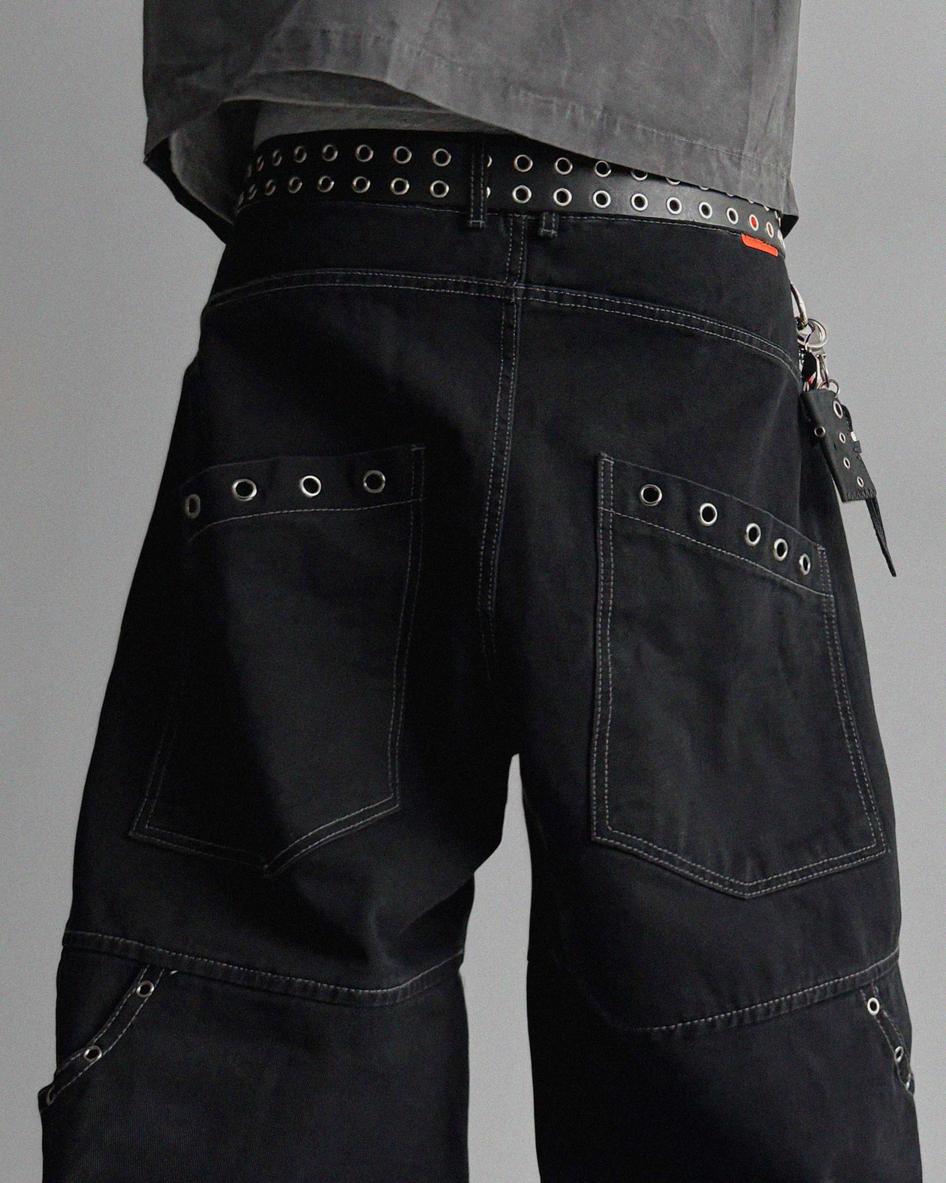 Eyelet pocket balloon denim pants