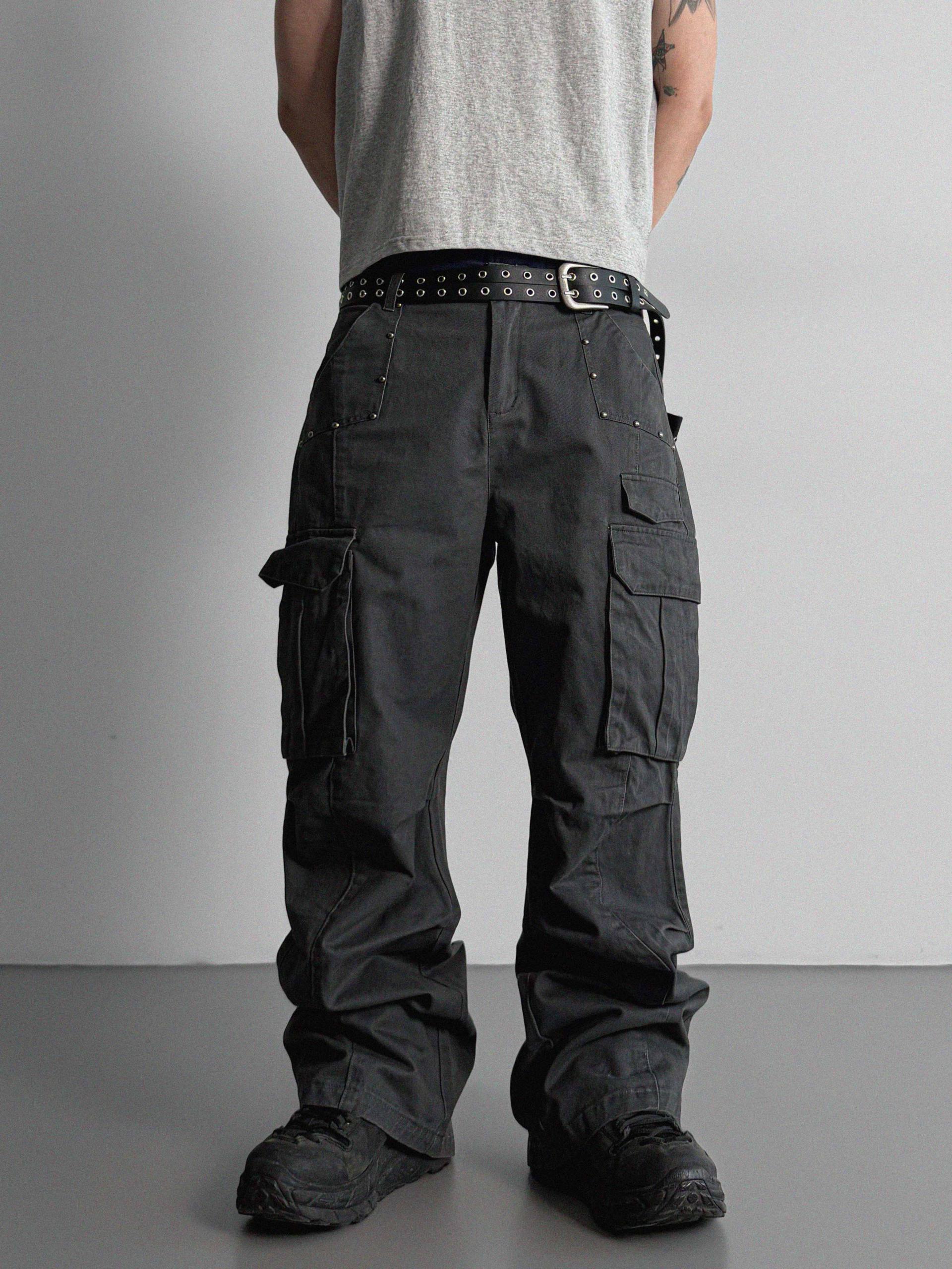 Dying stud cargo flared pants