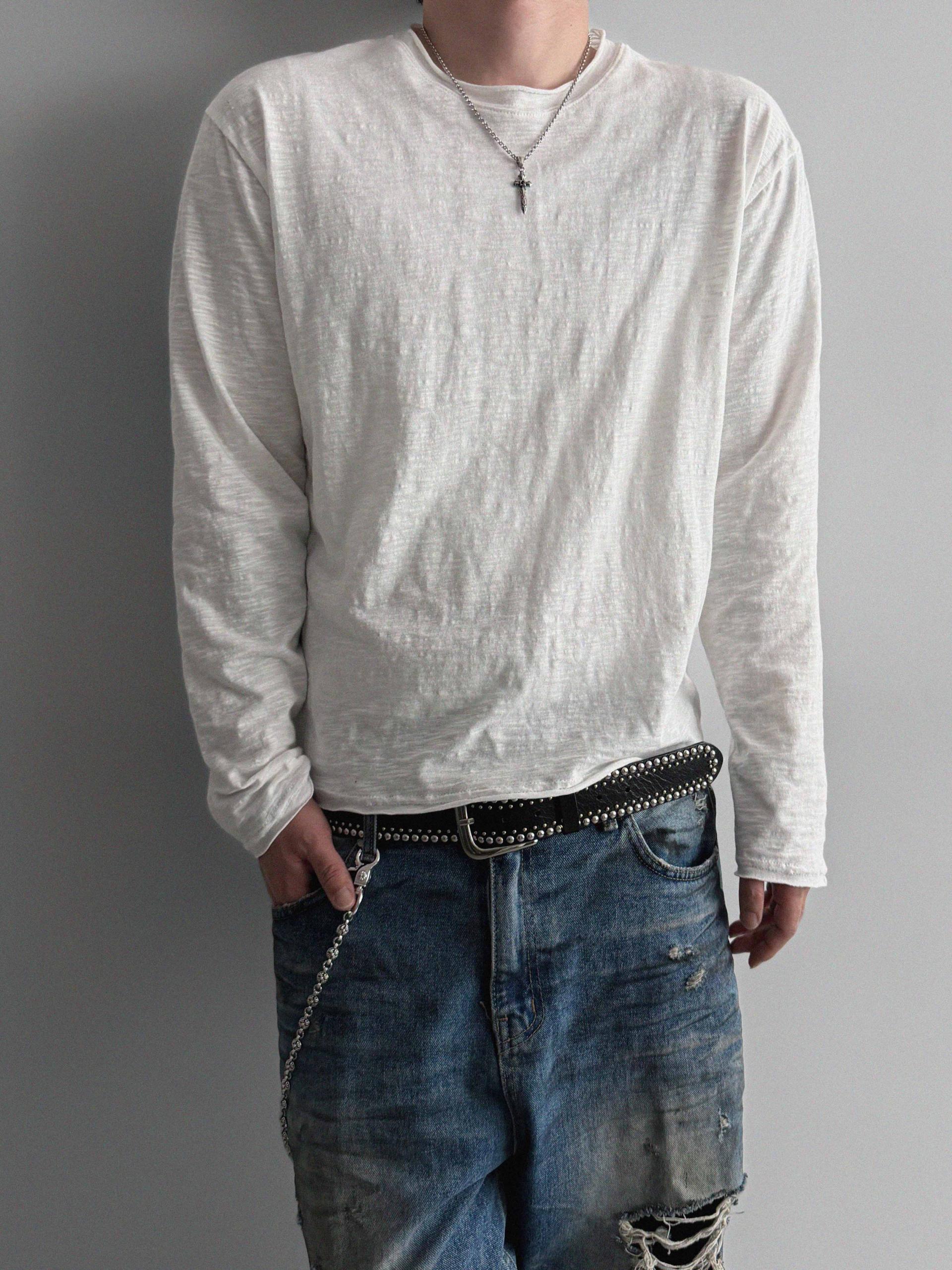 Slub cuting crop long sleeve t