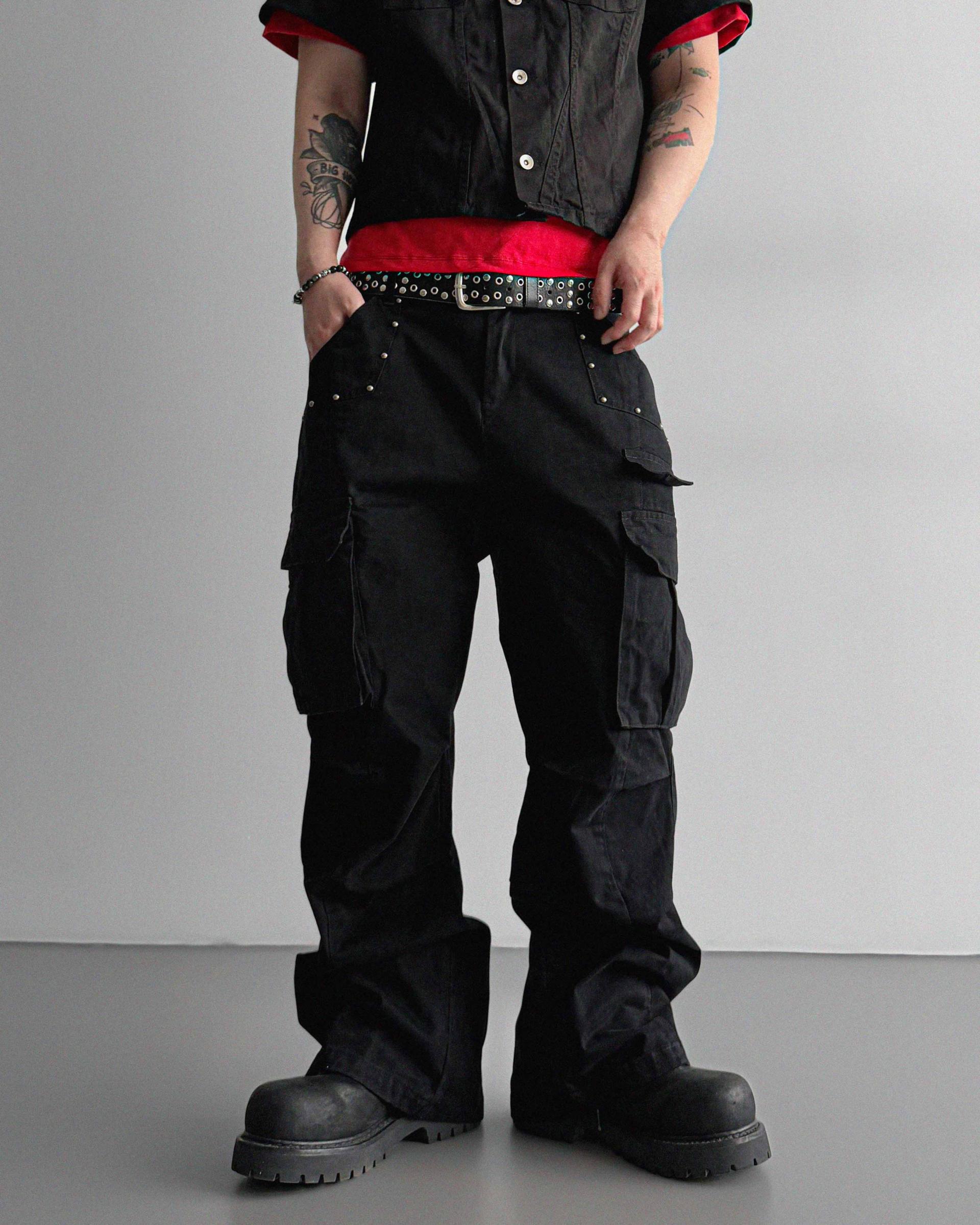 Dying stud cargo flared pants