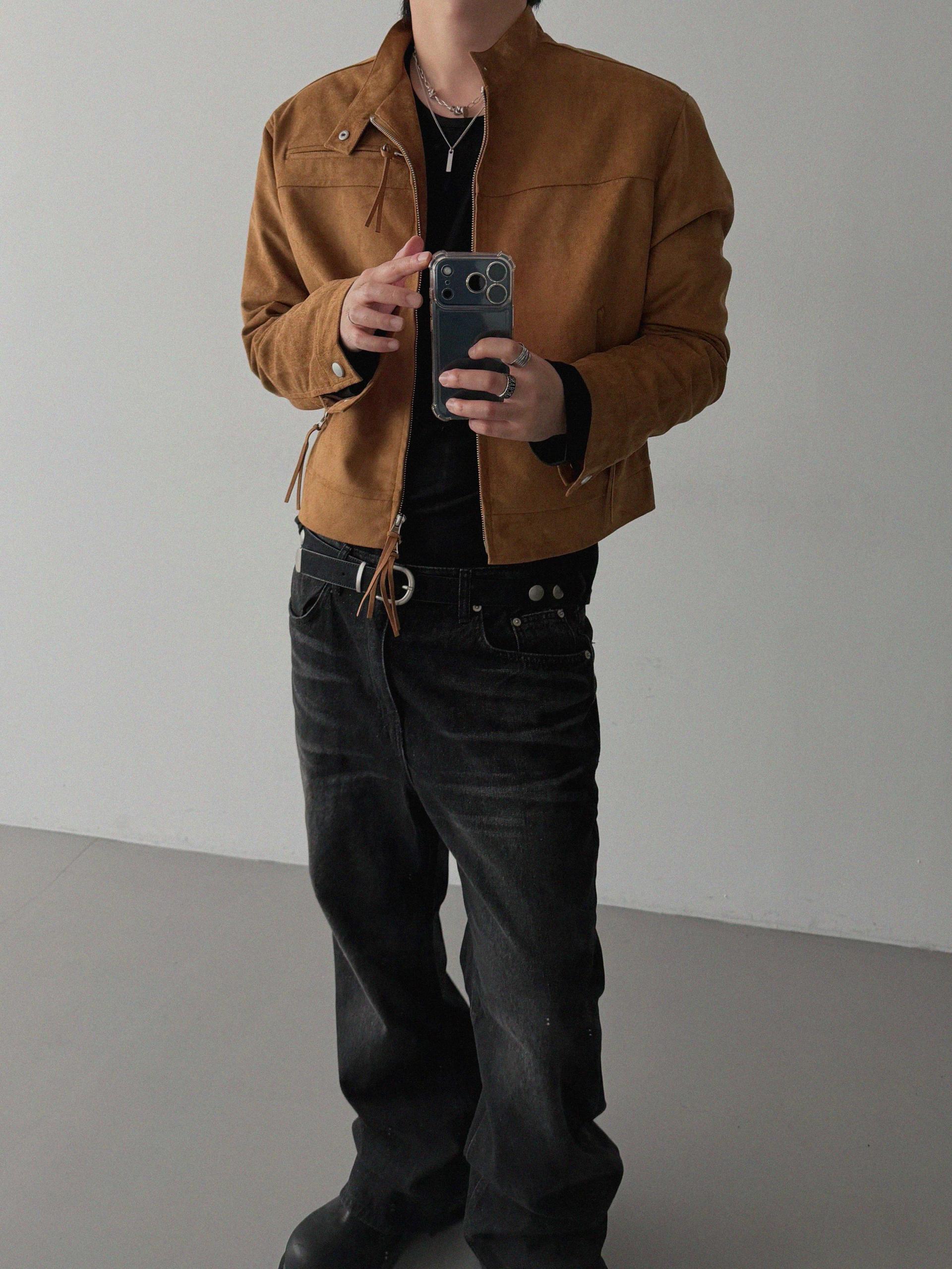 Biker suede crop jacket