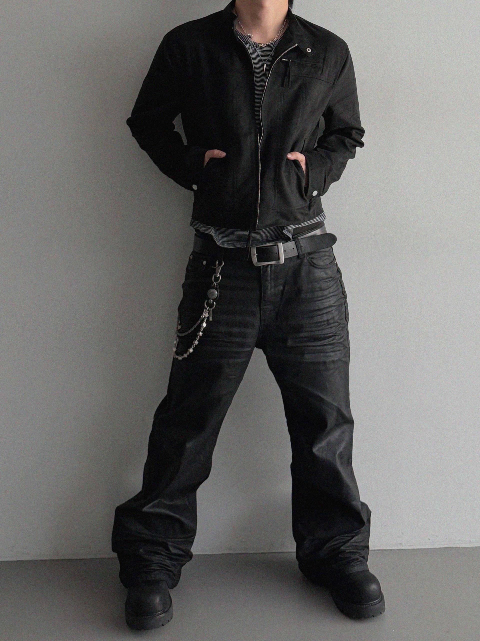 Embo coated semi flare pants
