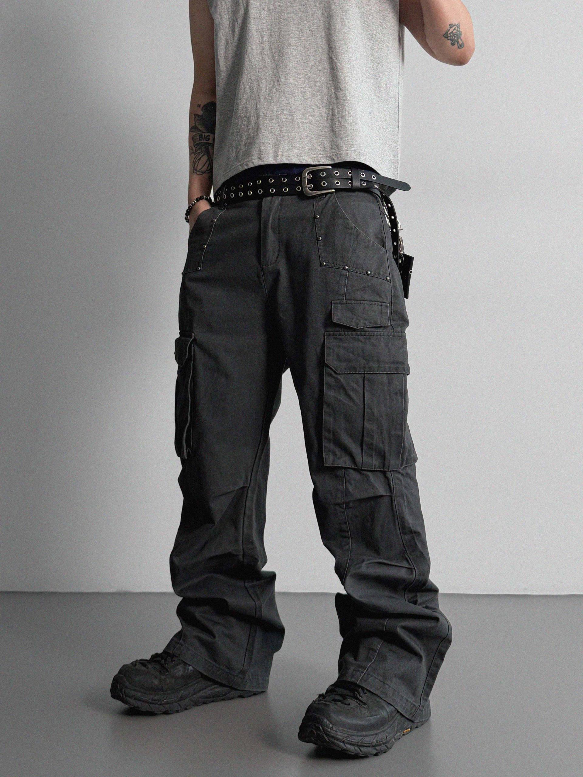 Dying stud cargo flared pants