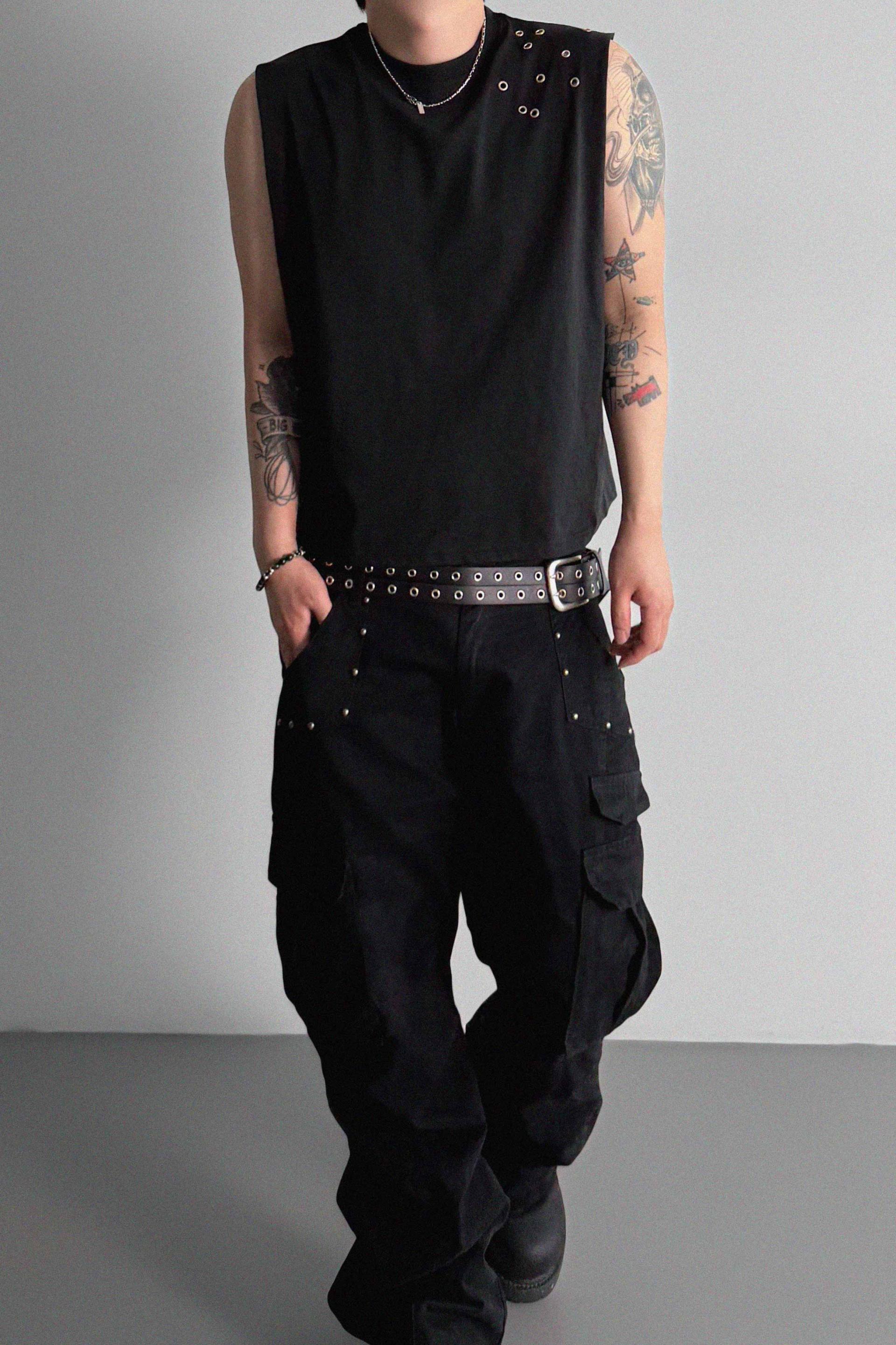 Dying stud cargo flared pants