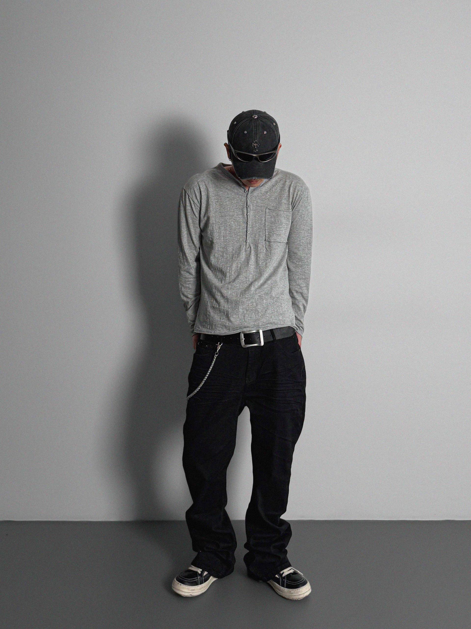 Button slub henley neck slim t