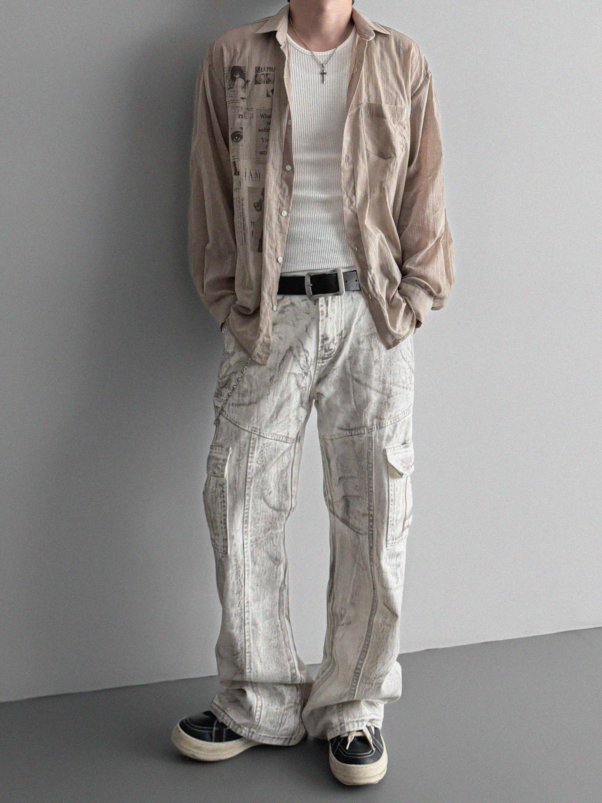 Peril dirty white denim cargo pants