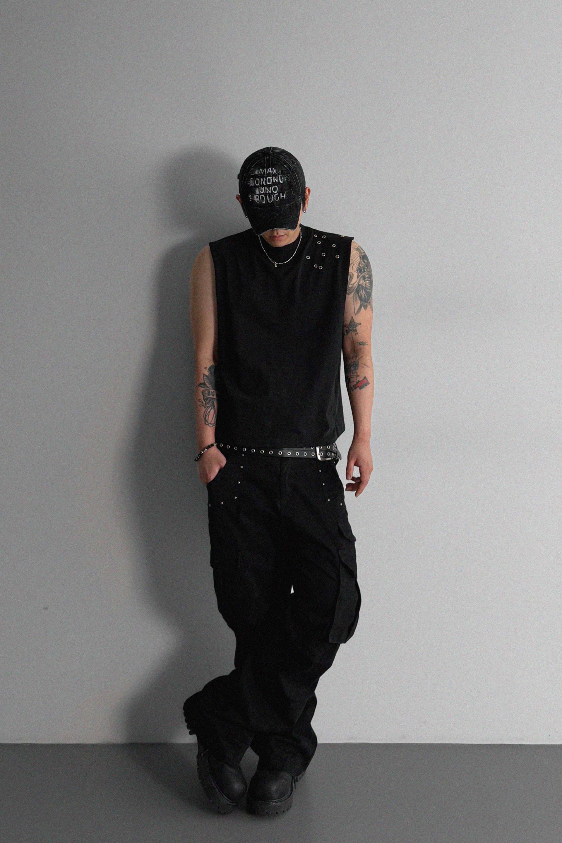 Dying stud cargo flared pants