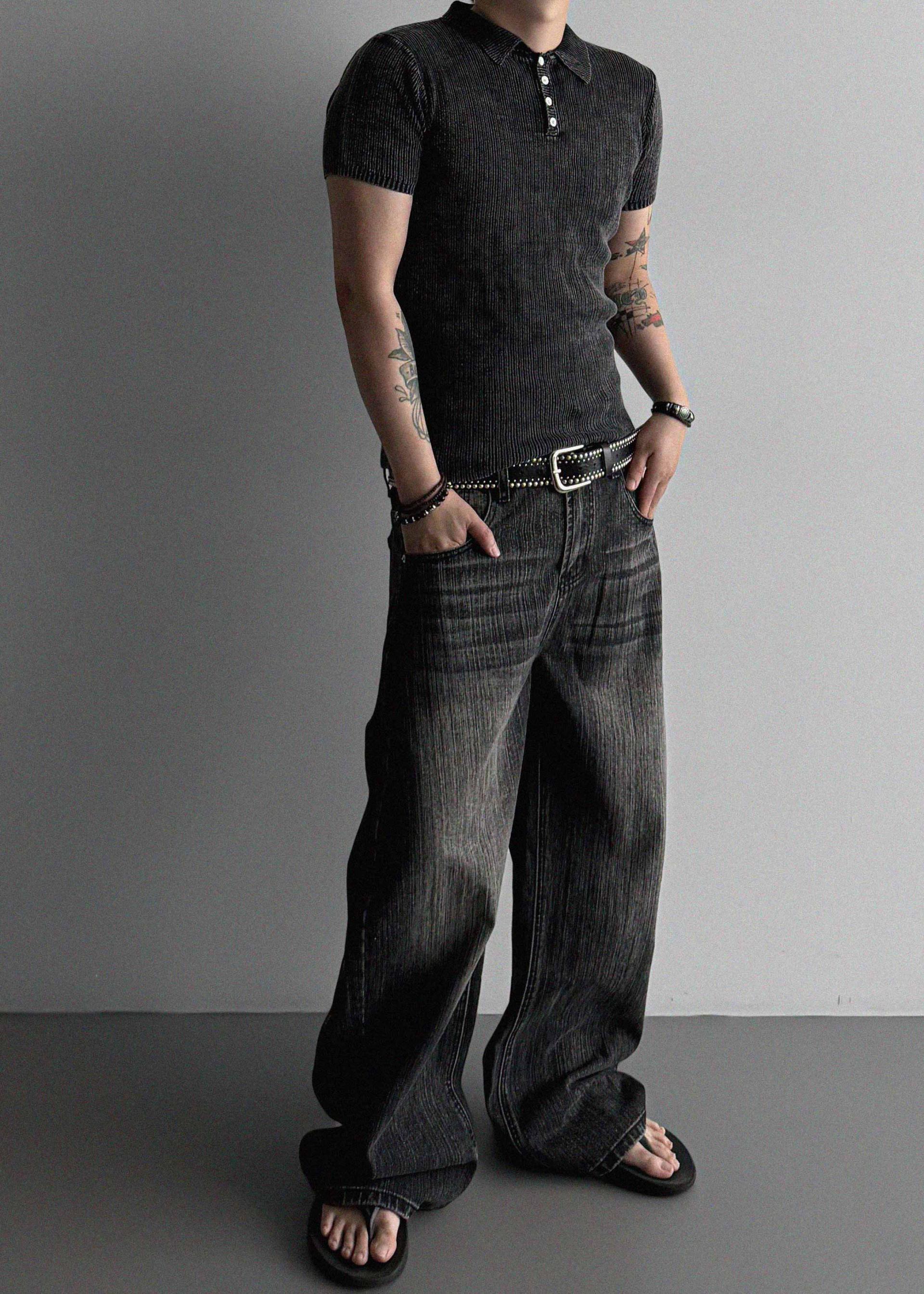 Garments ribbed collar muscle half T