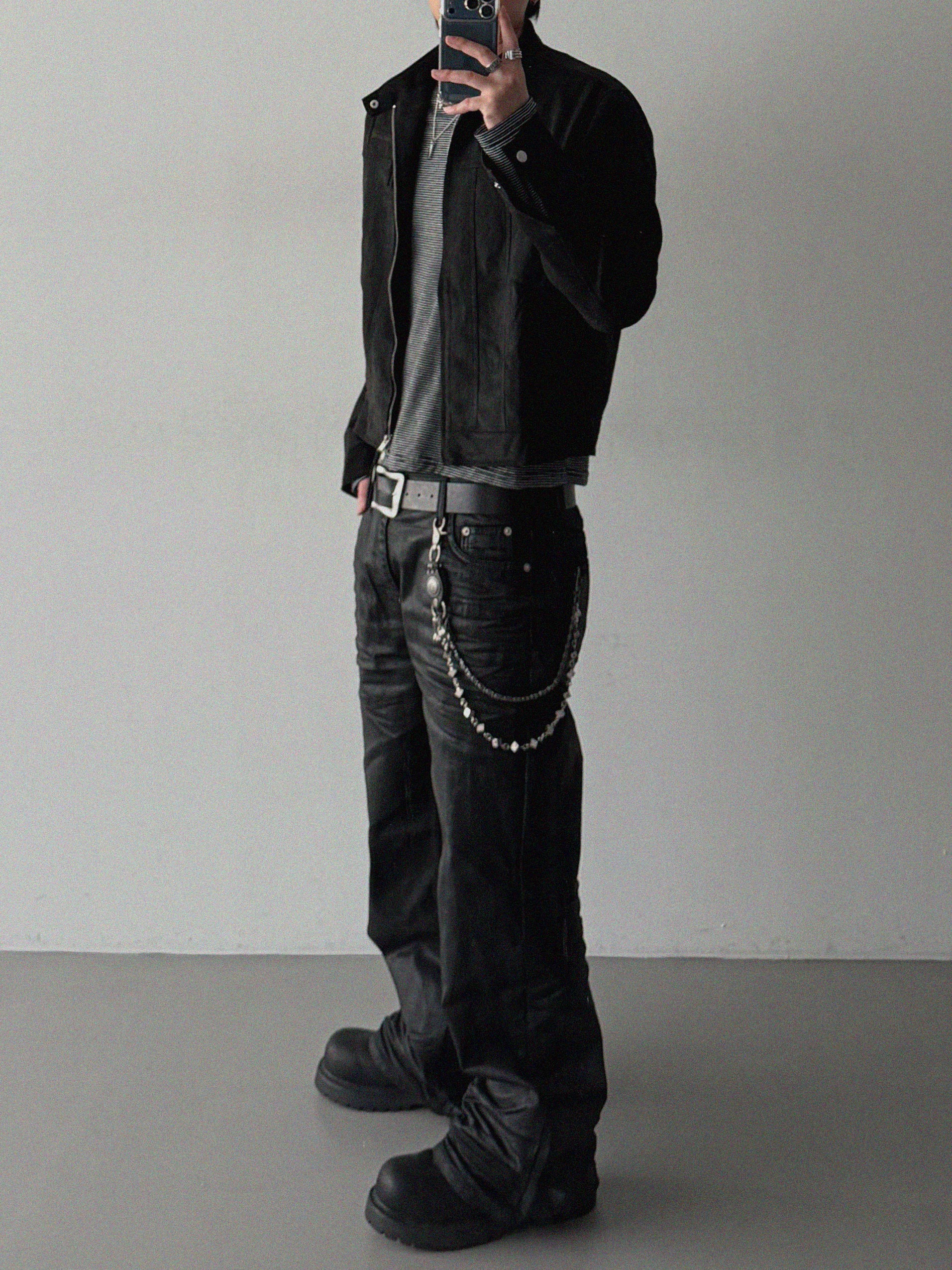 Embo coated semi flare pants