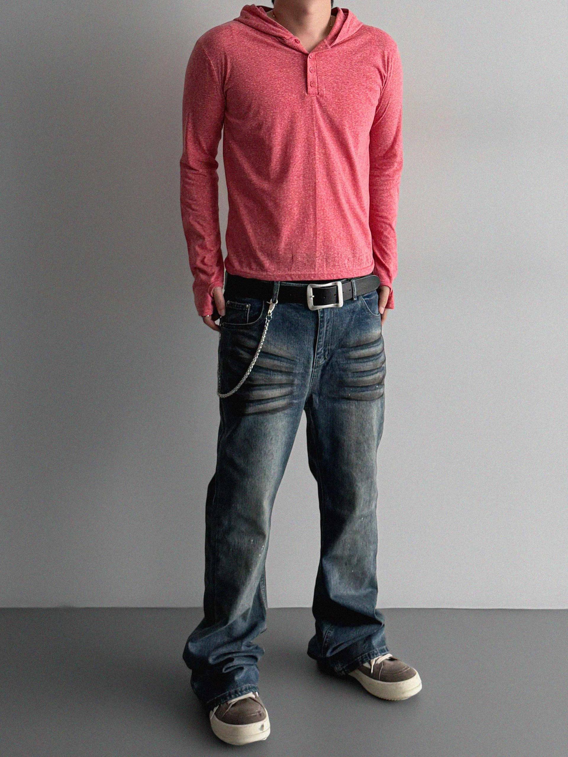 Dirty washed sagging flare jeans