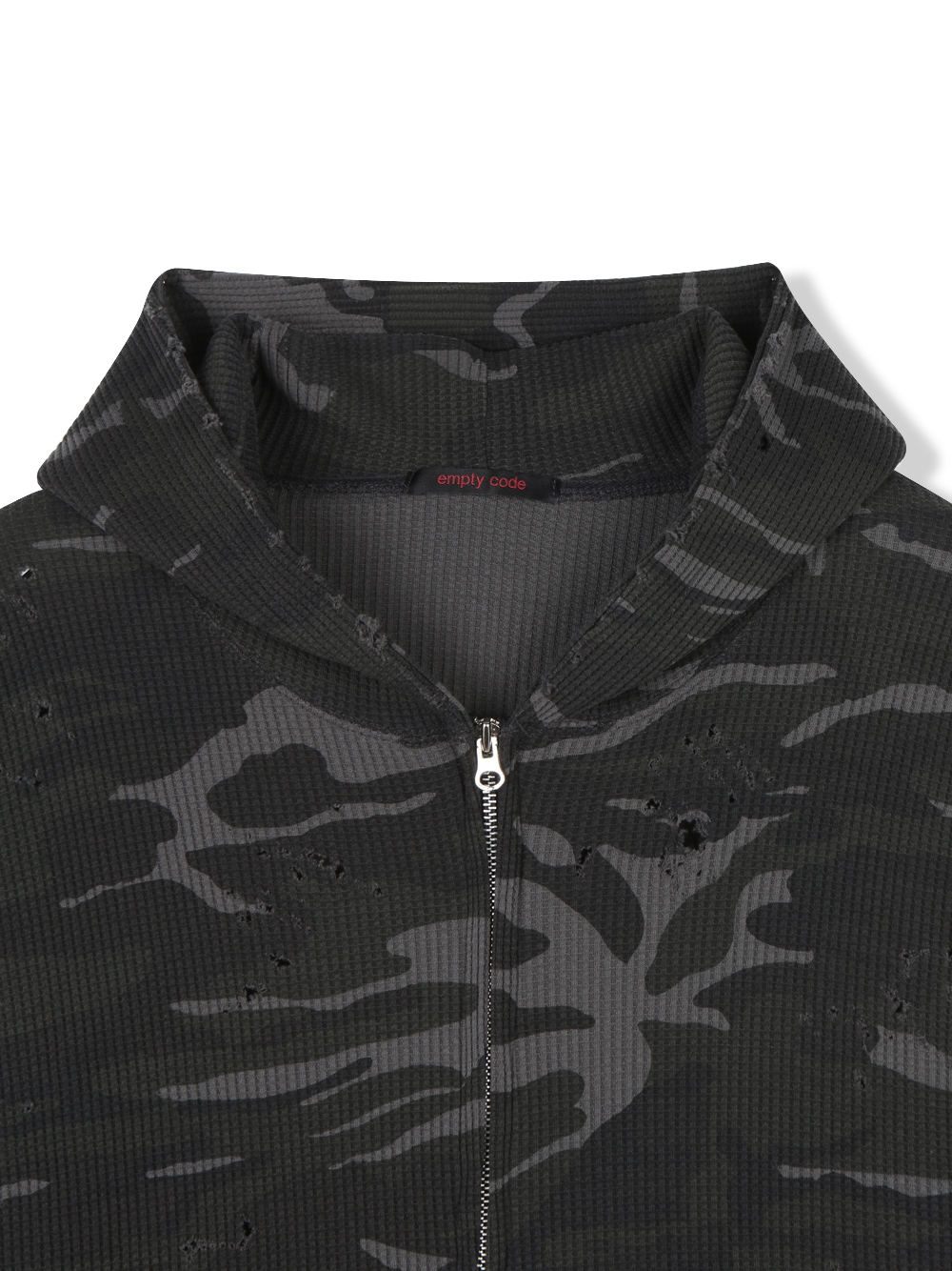 Destroyed camo crop hood zip-up