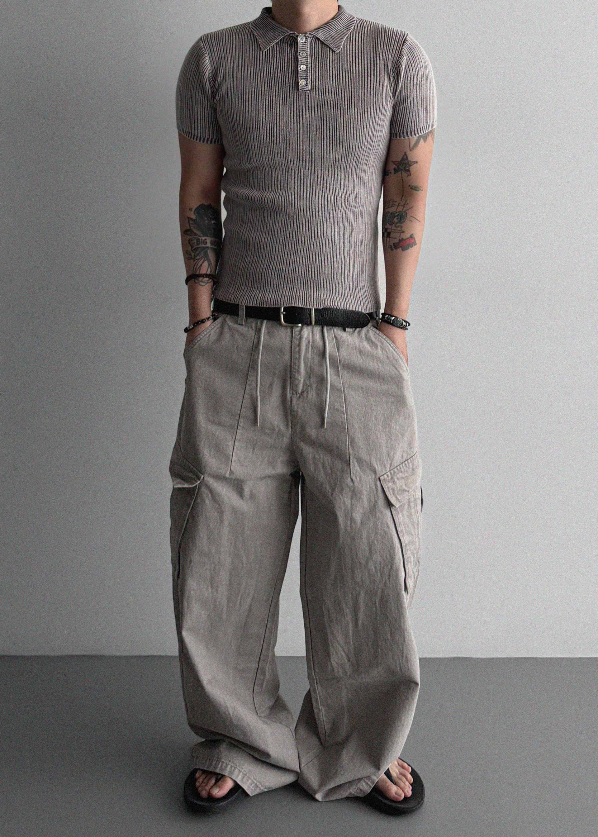 Garments ribbed collar muscle half T