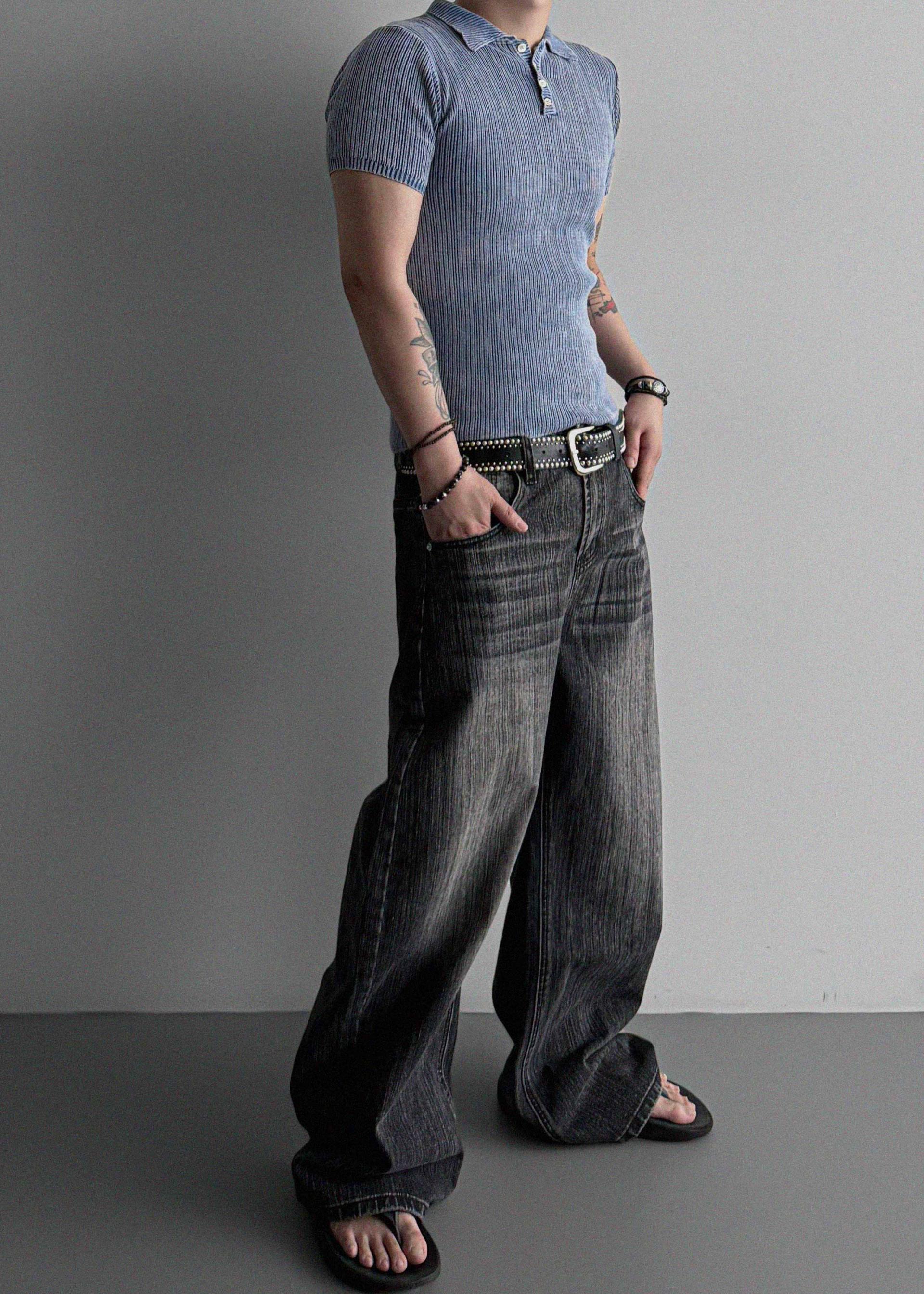 Garments ribbed collar muscle half T