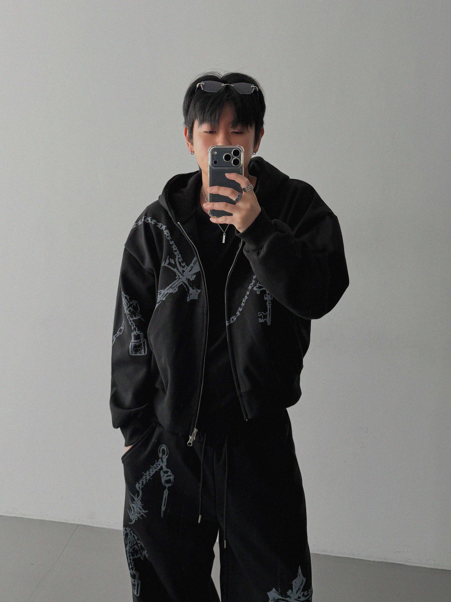 Keyring printed wide sweat pants