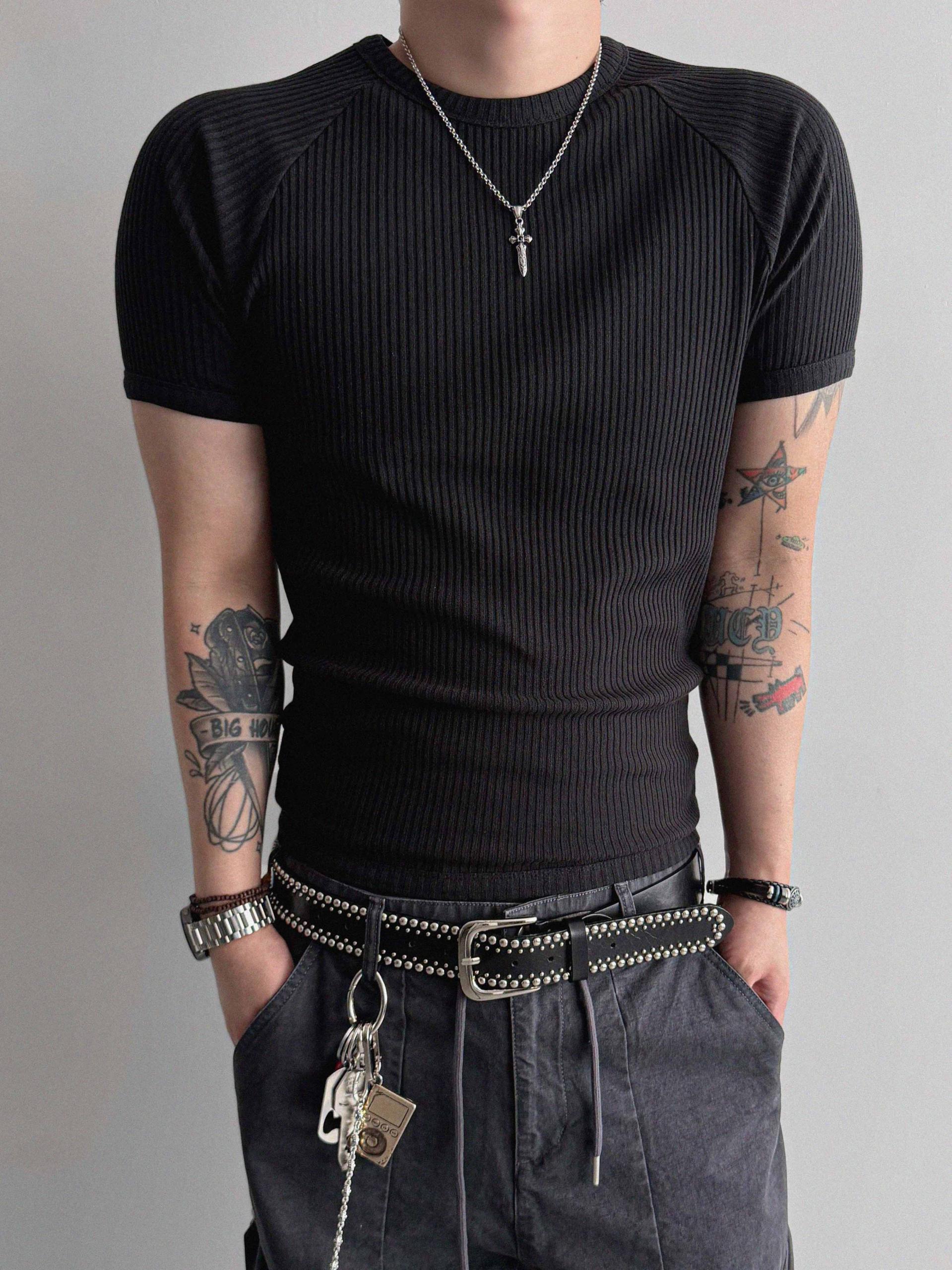 Ribbed raglan muscle half t