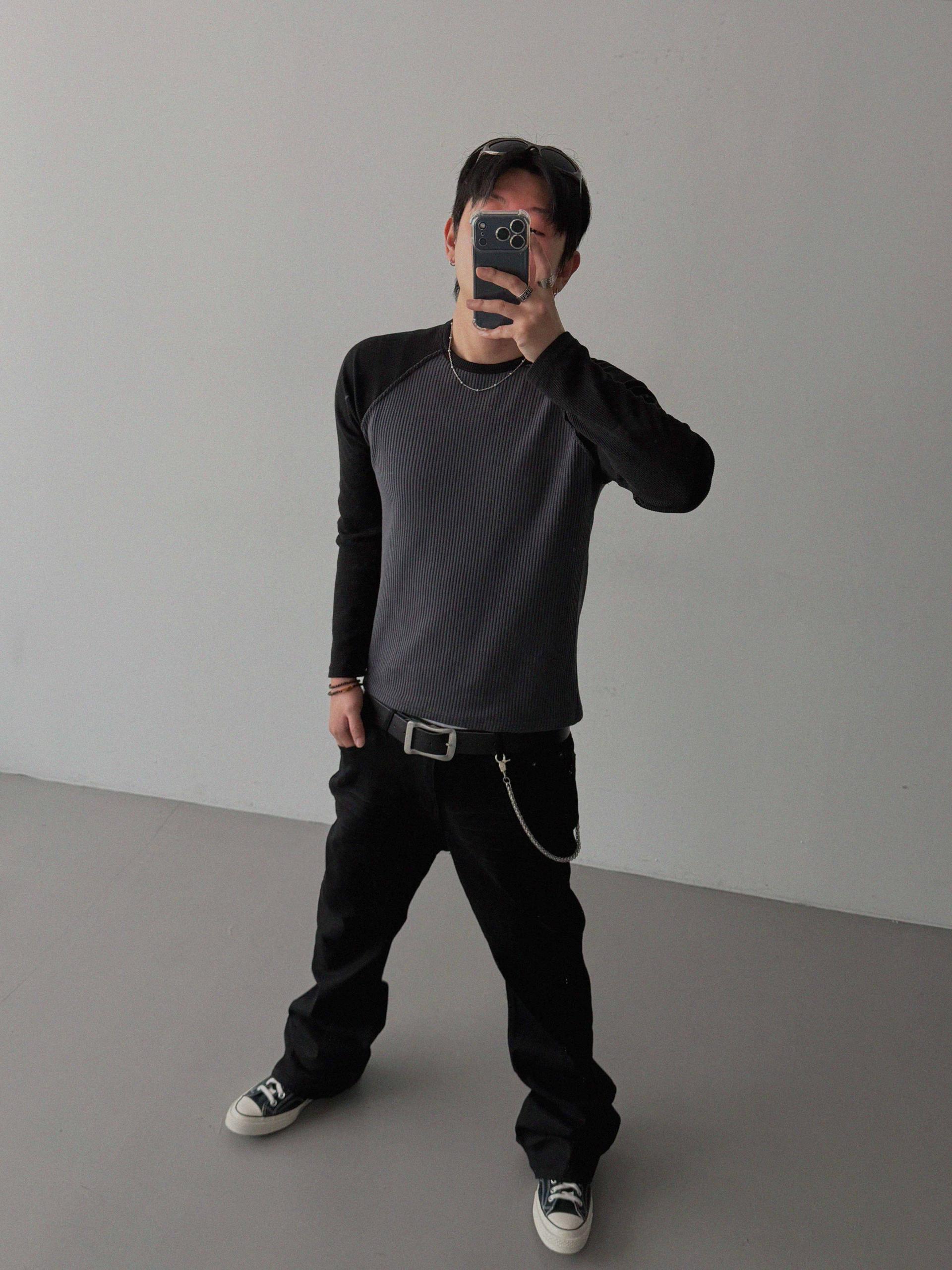 Tukhines waffle slim raglan t