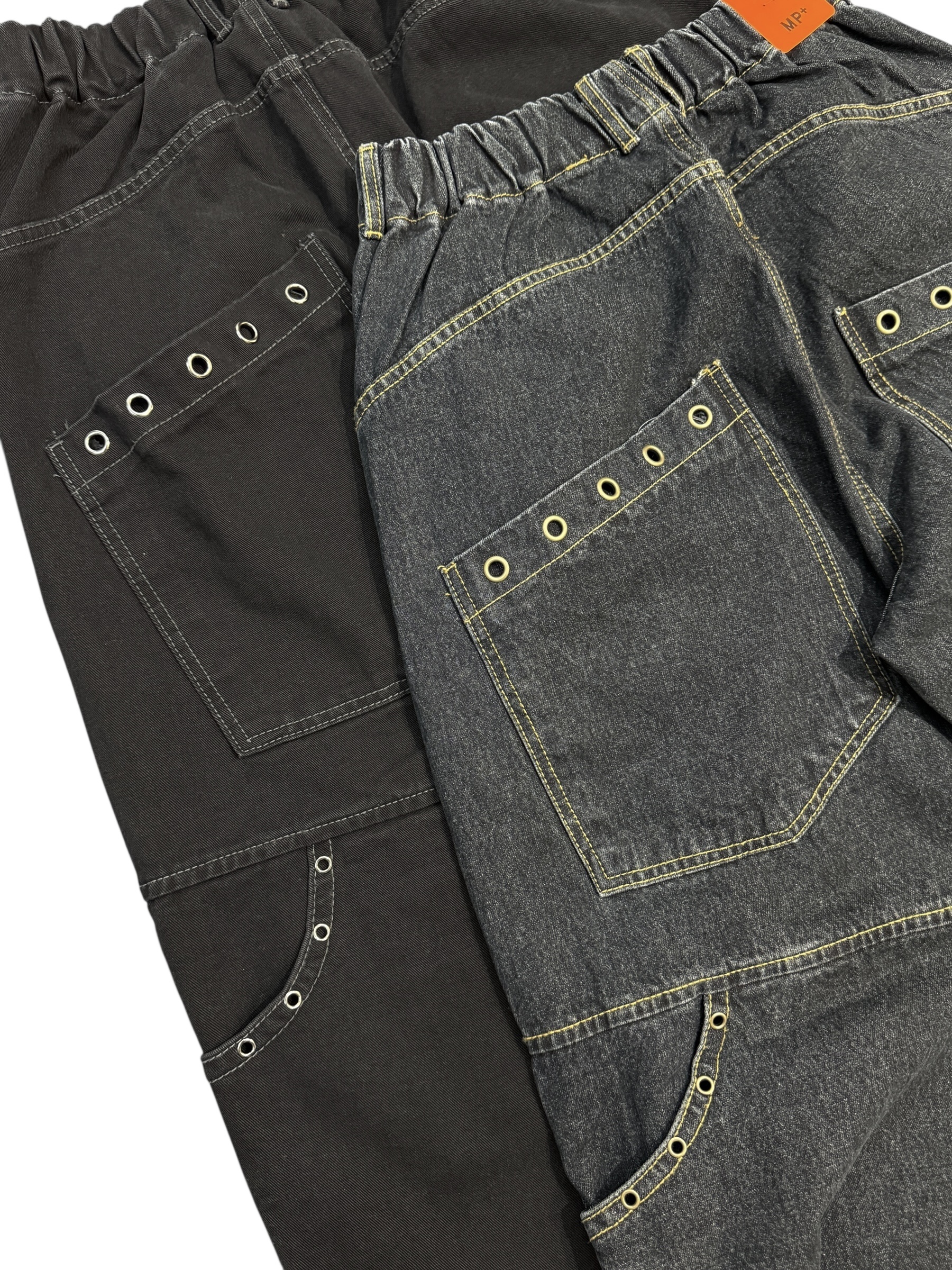 Eyelet pocket balloon denim pants