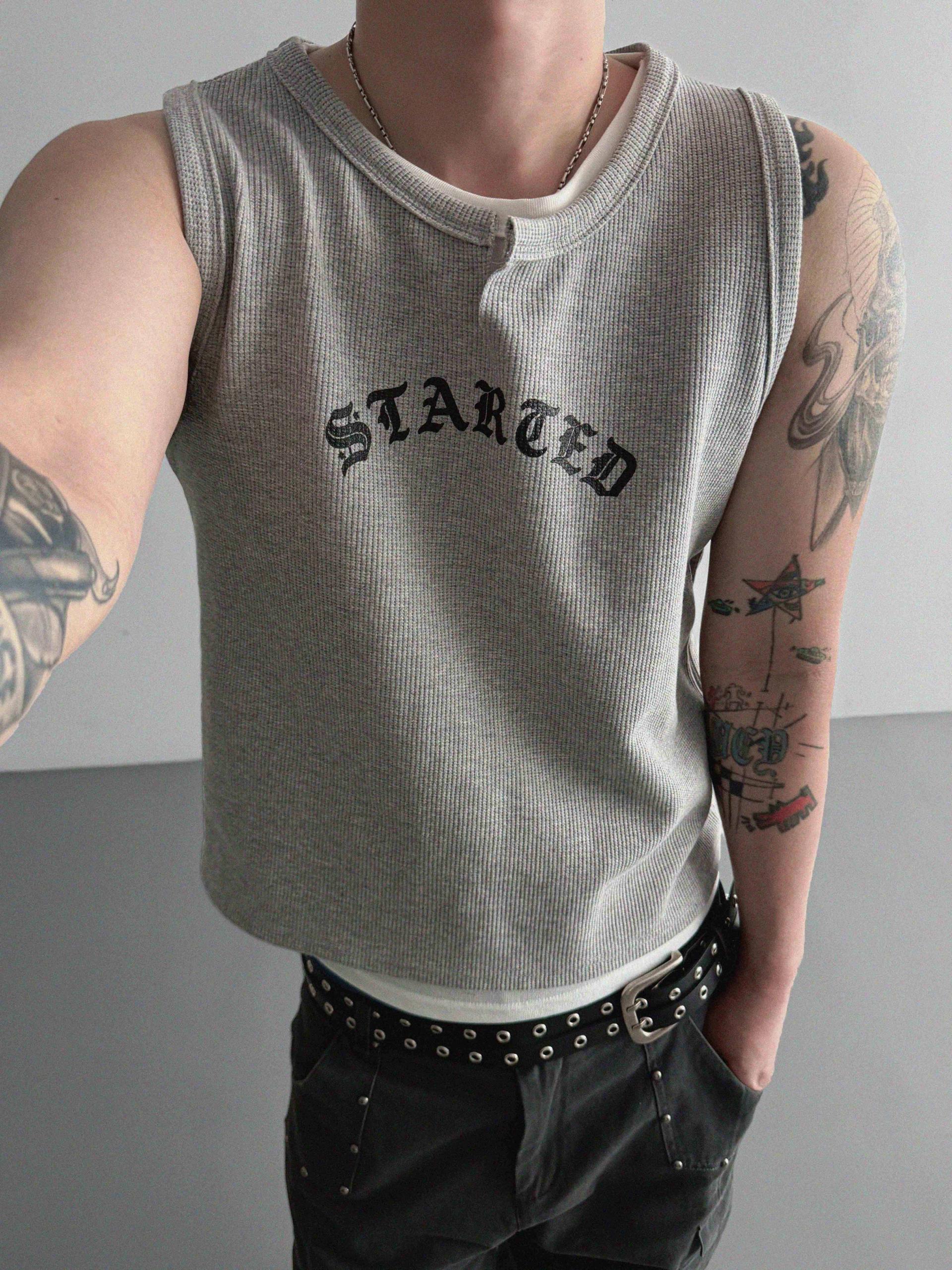 Lettering layer waffle crop sleeveless