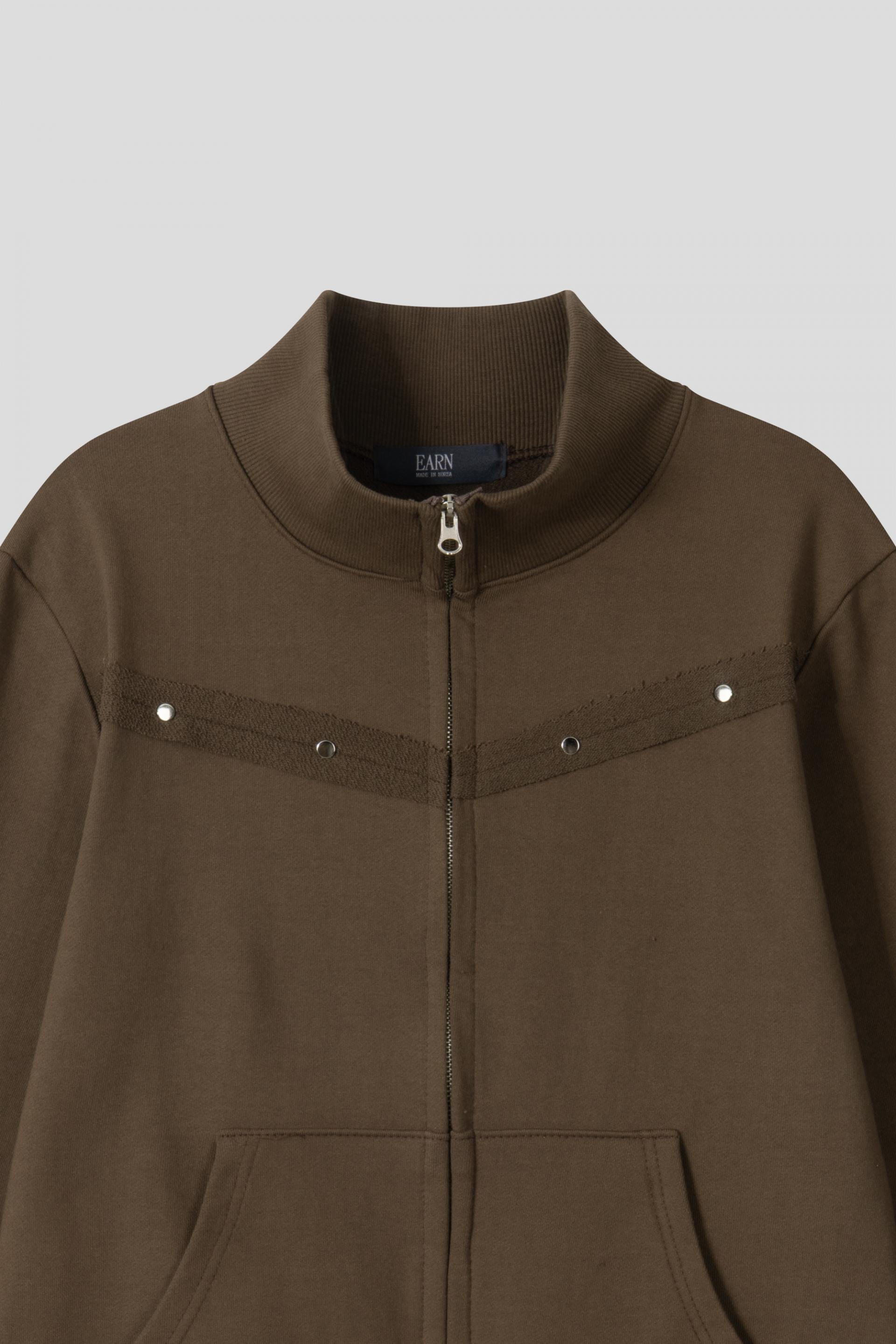 Fringe rivet slim high neck zip-up