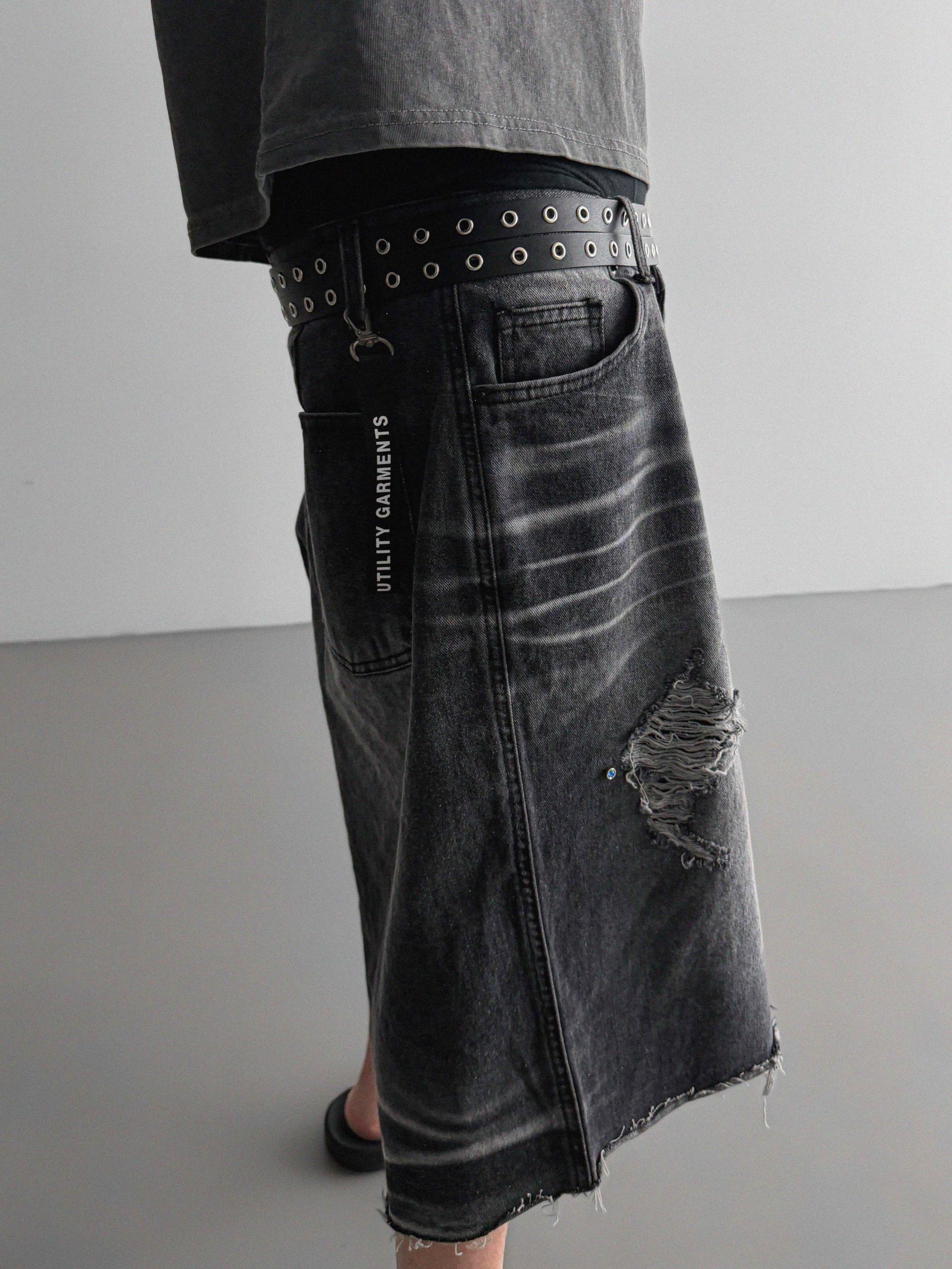 Cubic vintage denim bermuda pants