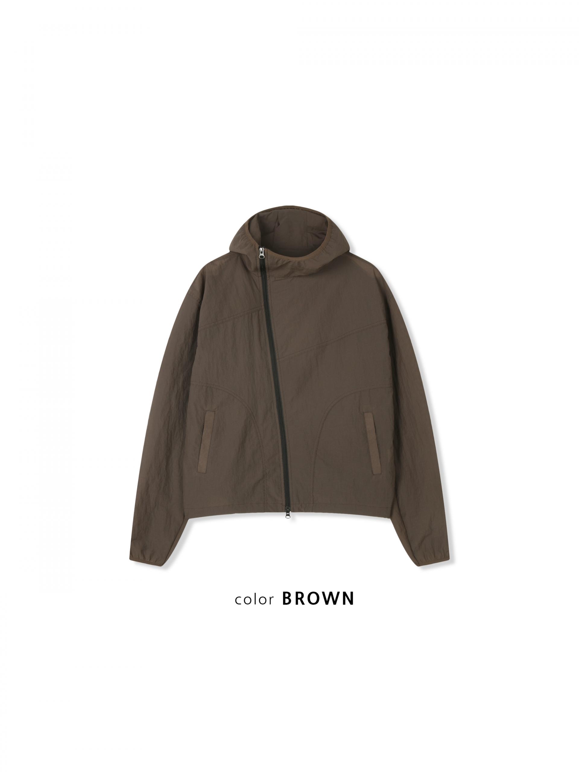 Summer diagonal zipper hood jacket