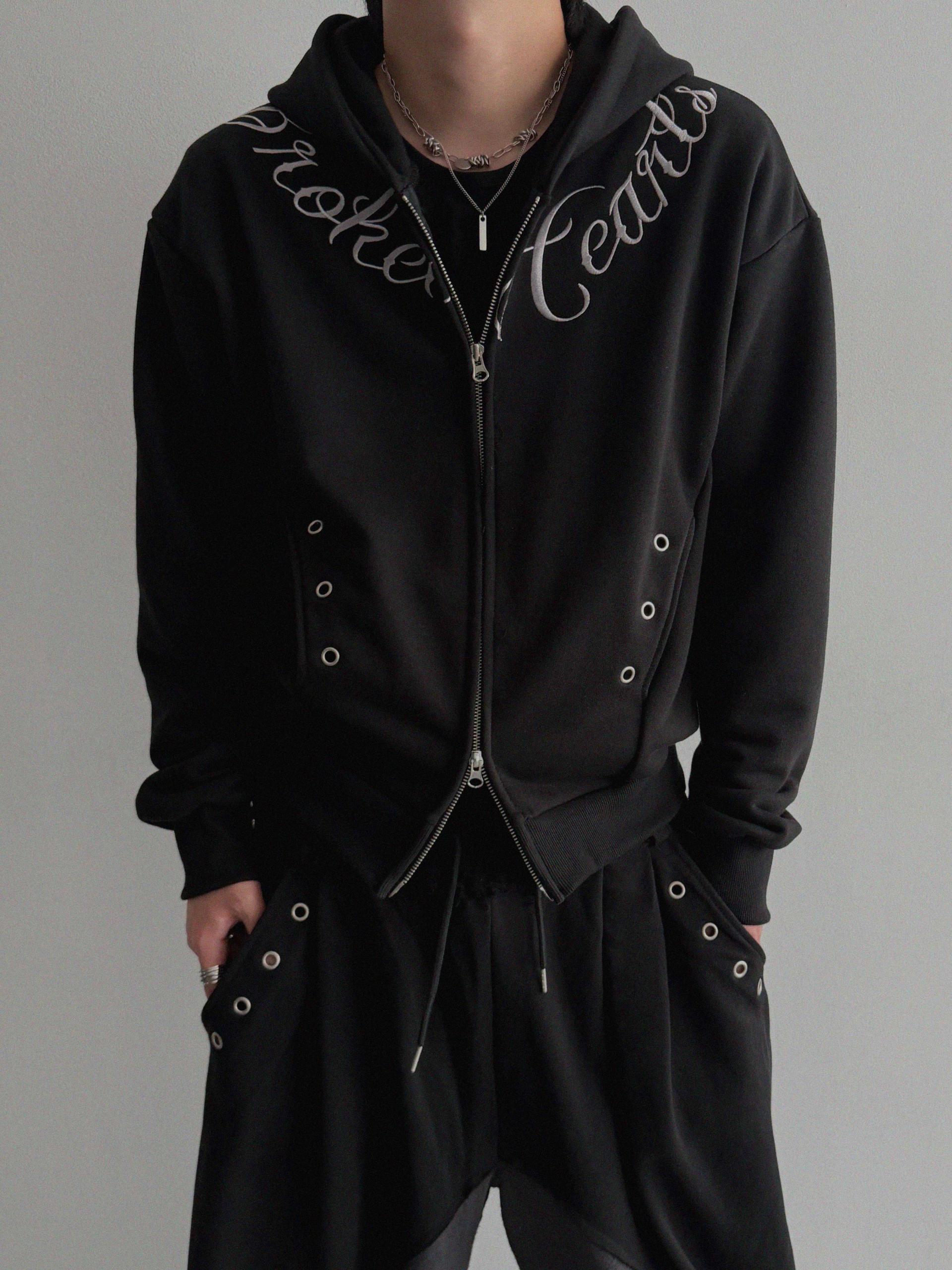 Broken eyelet crop hoodie zip-up