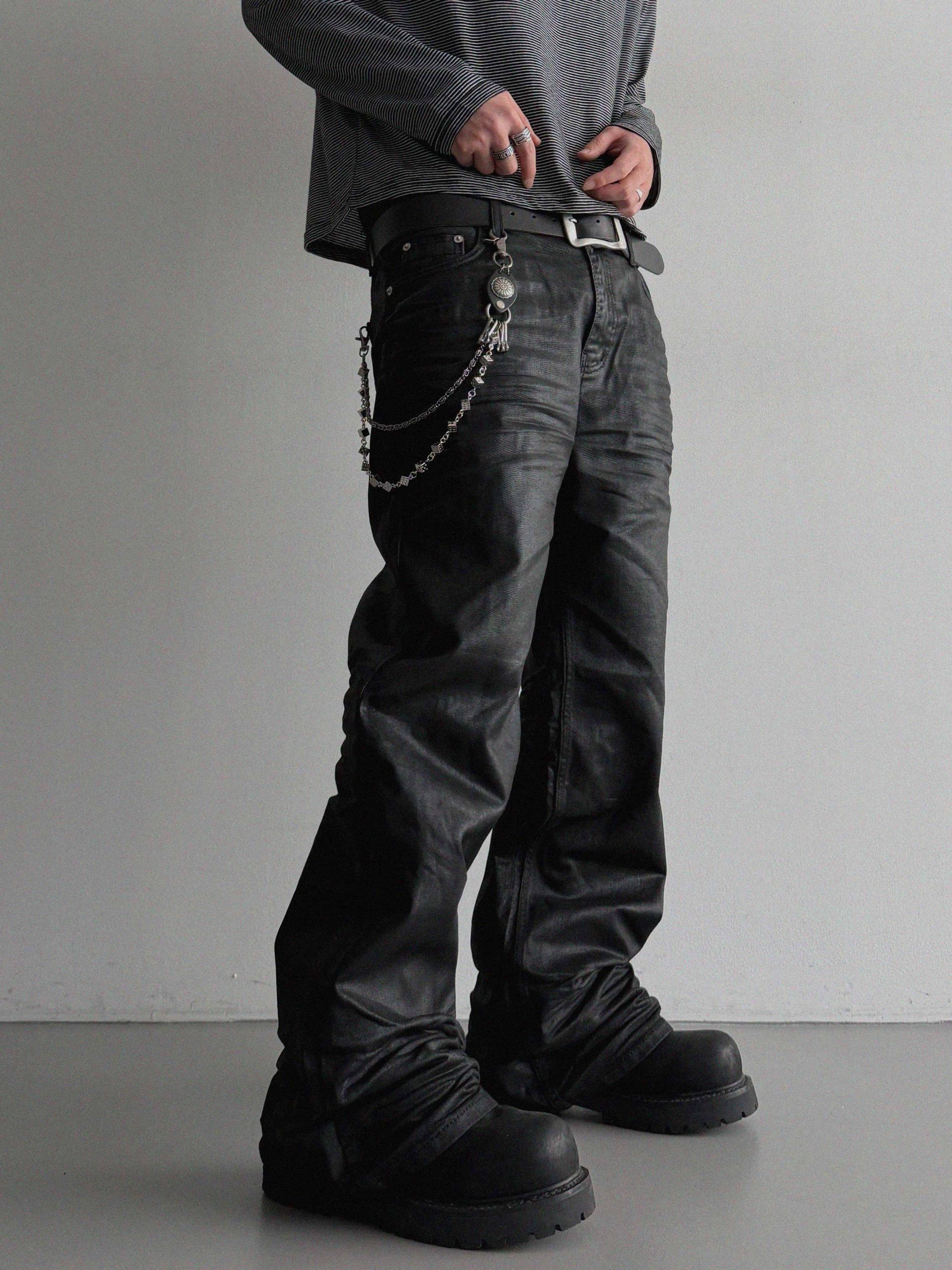 Embo coated semi flare pants