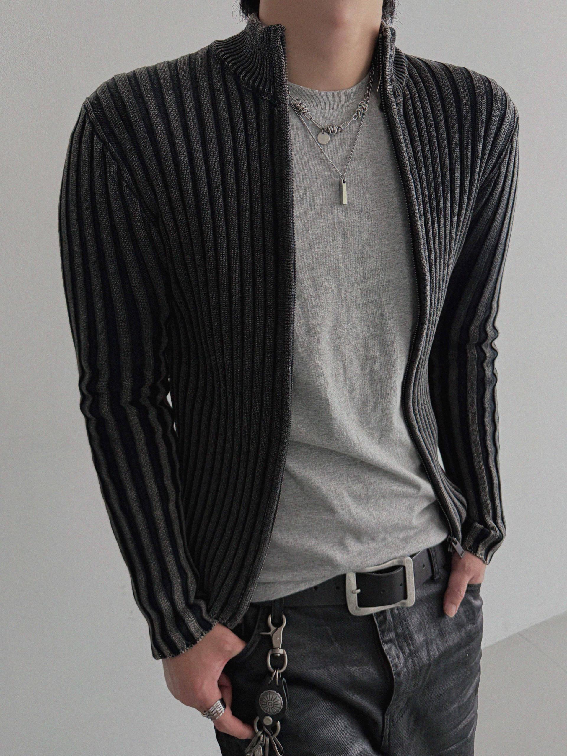 Pigment ribbed muscle knit zip-up