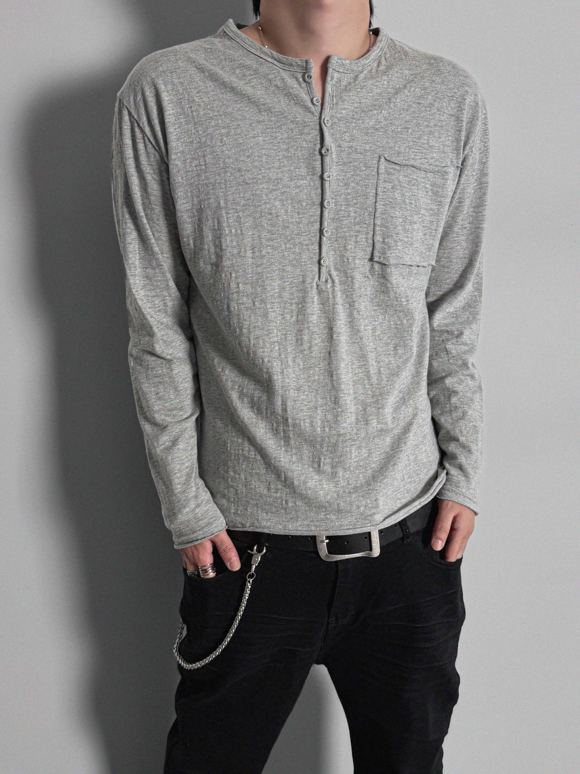 Button slub henley neck slim t