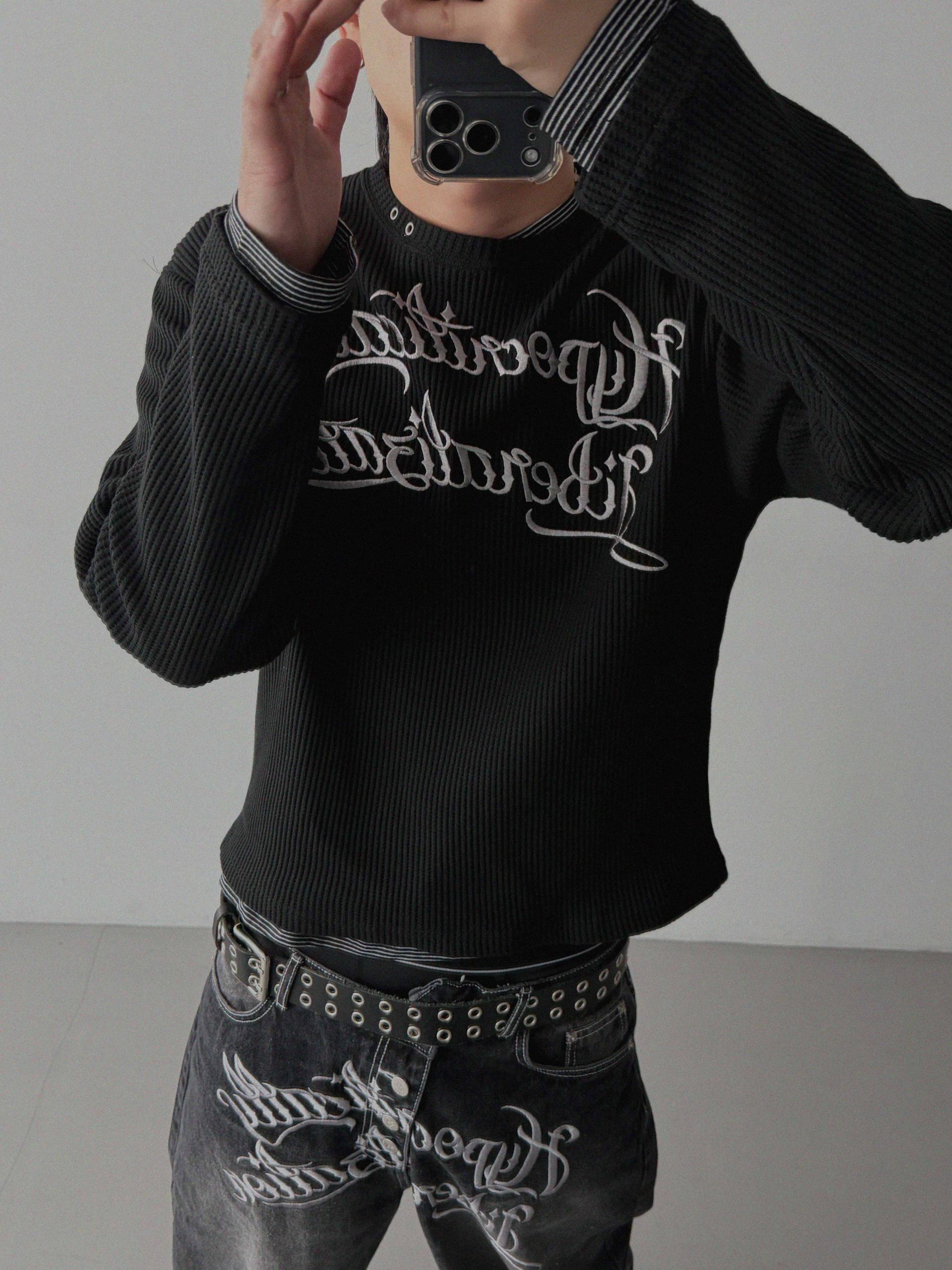 Libera embroidered waffle crop t