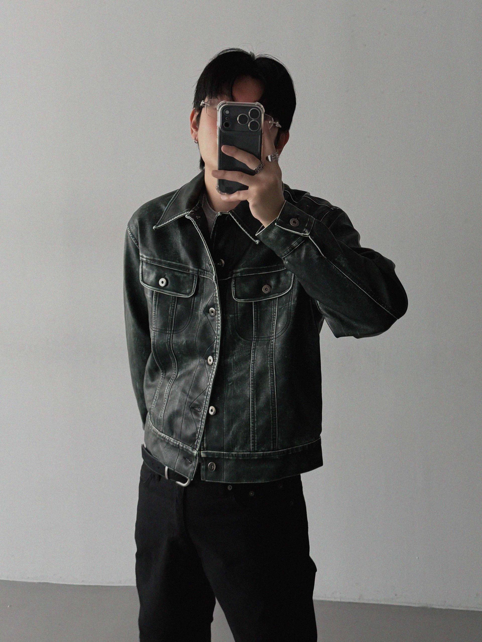 Rex leather trucker crop jacket