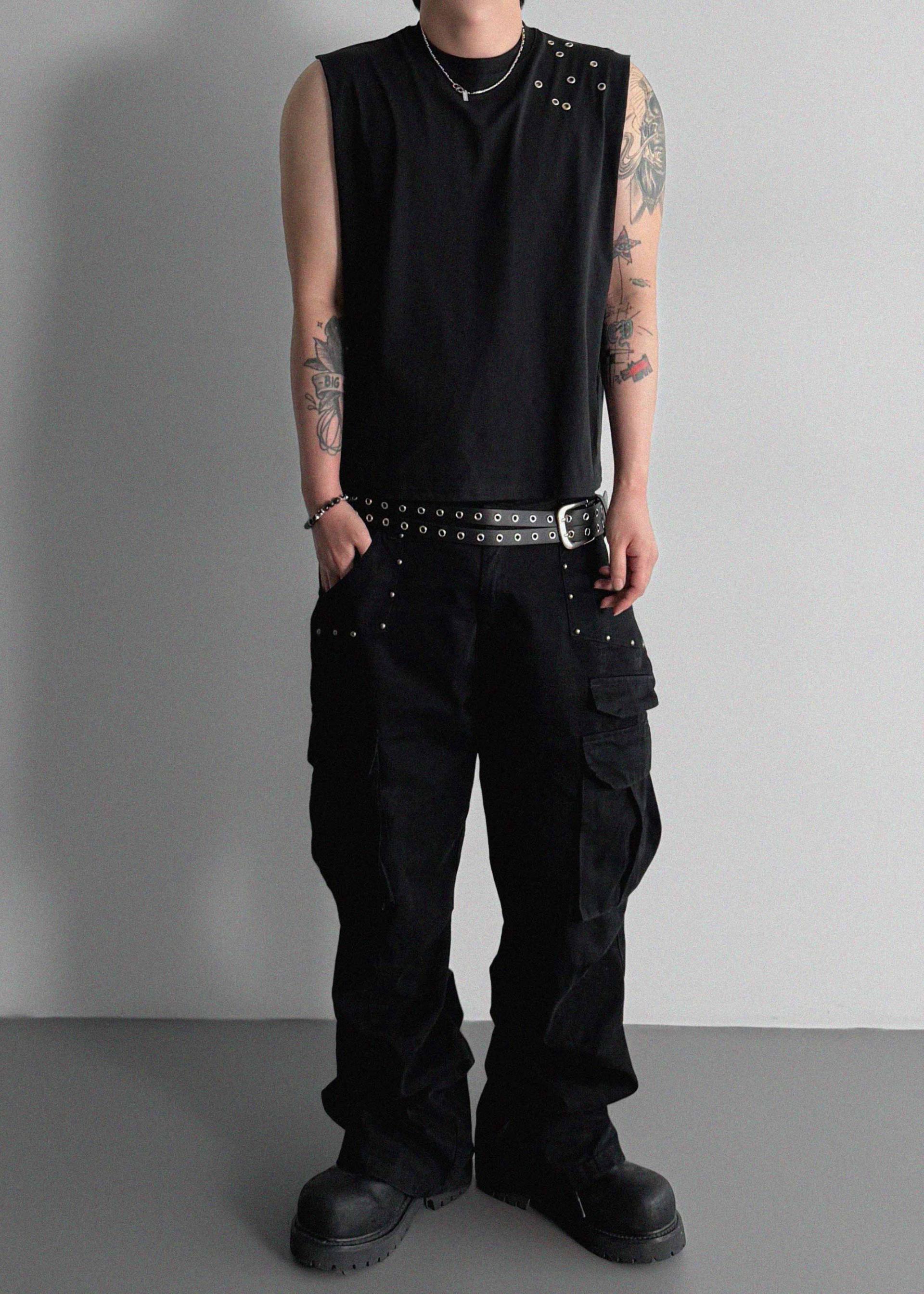 Dying stud cargo flared pants