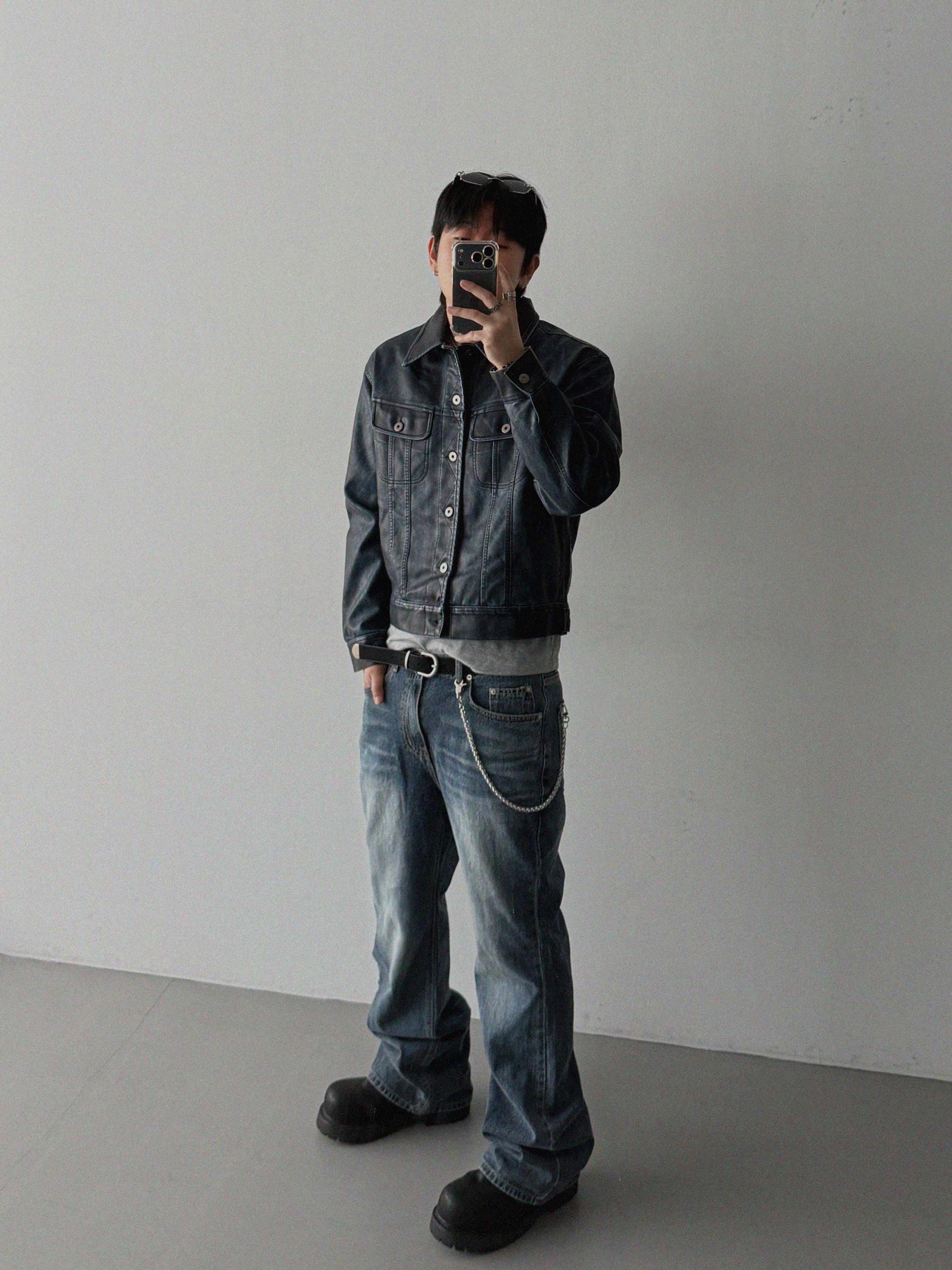 Deep brush flare denim pants
