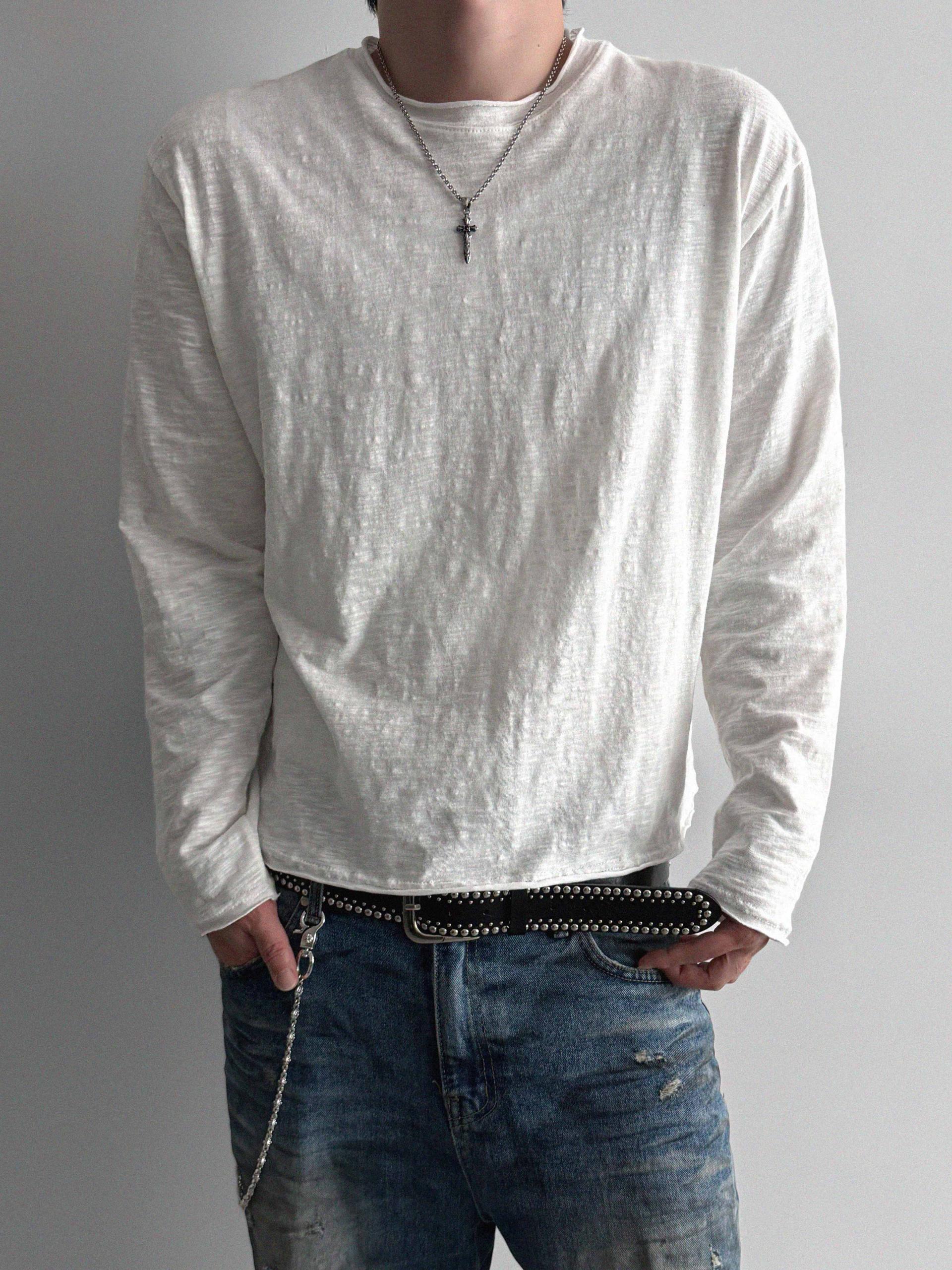 Slub cuting crop long sleeve t
