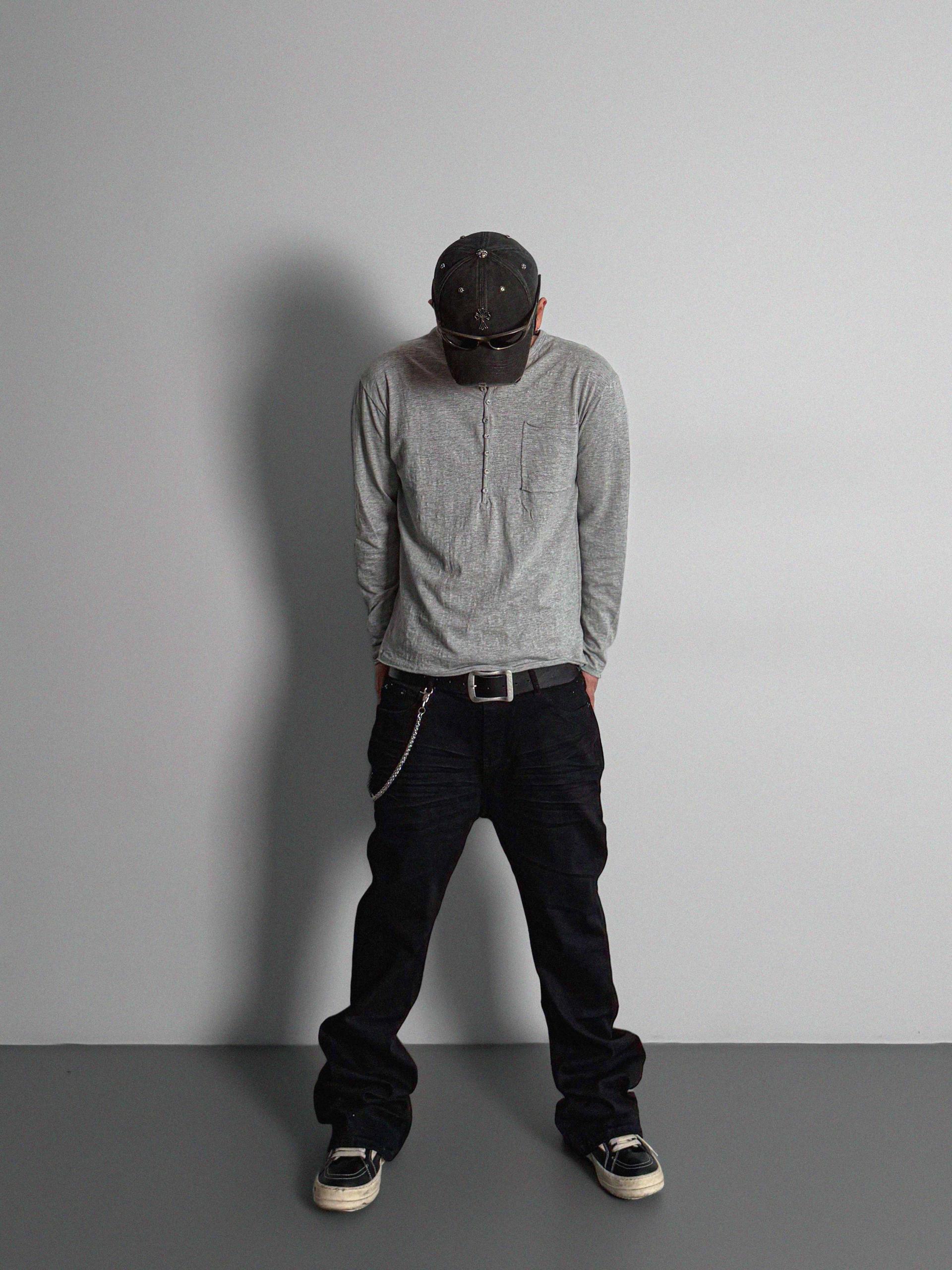 Button slub henley neck slim t