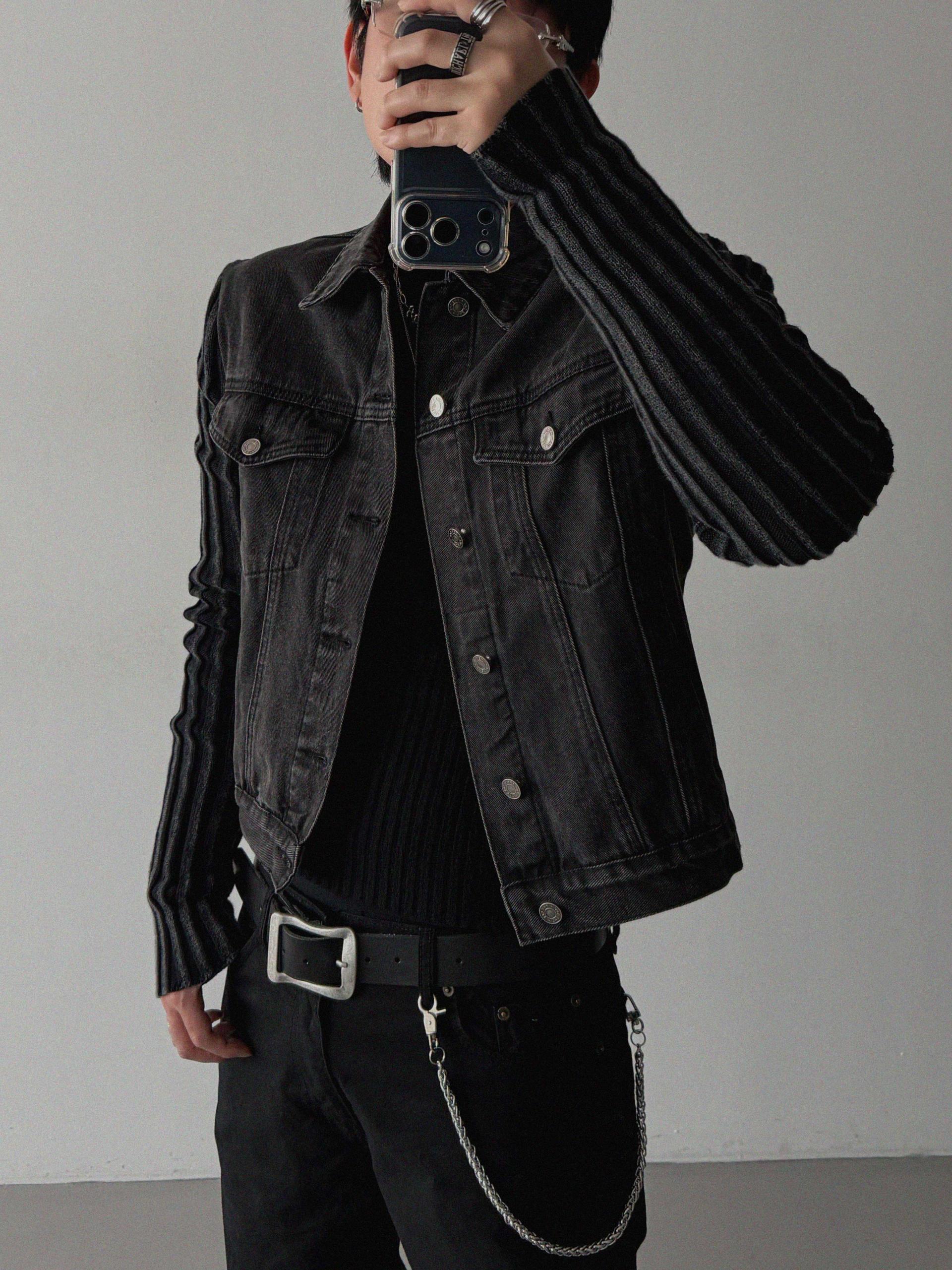 Shadow knit denim crop jacket