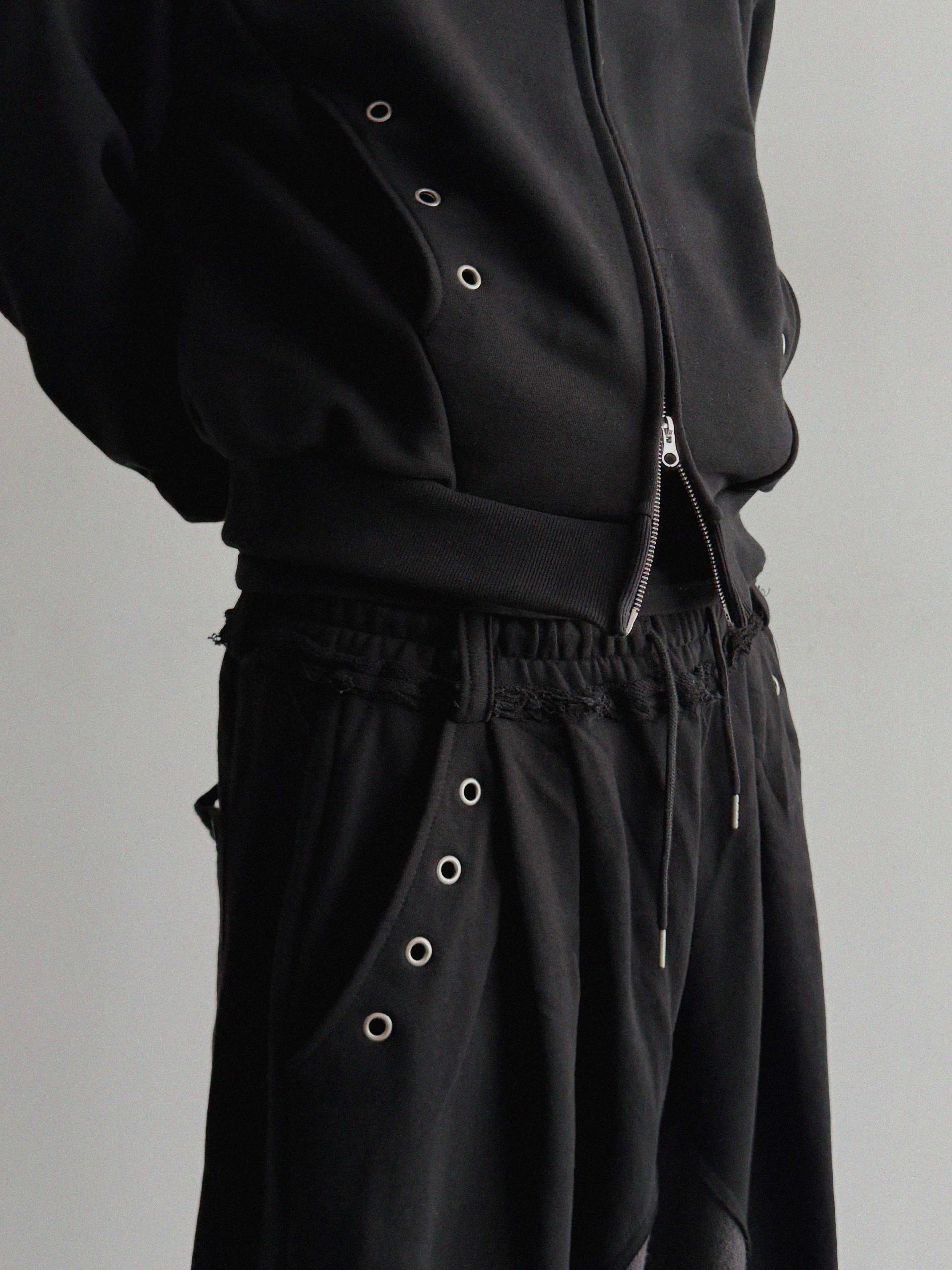 Broken eyelet crop hoodie zip-up