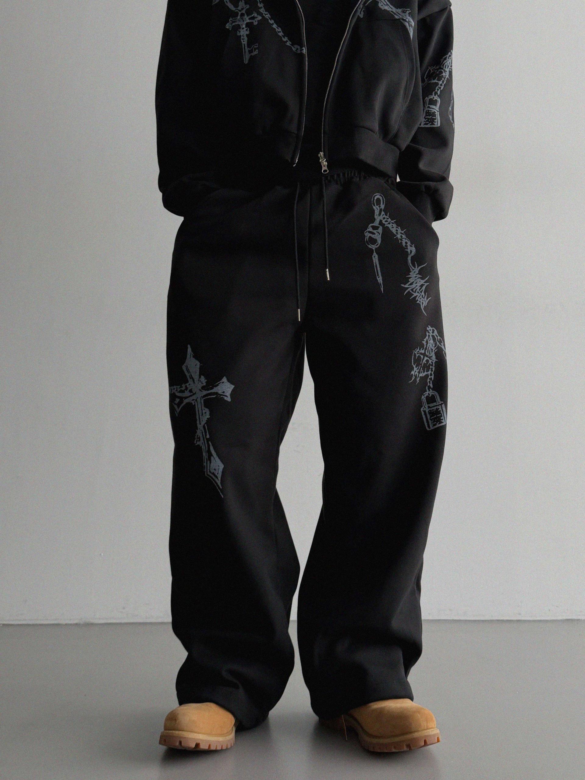 Keyring printed wide sweat pants