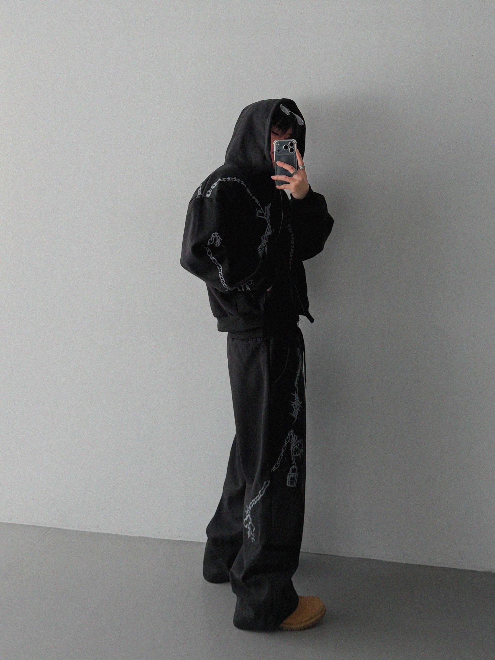 Keyring printed crop hood zip-up