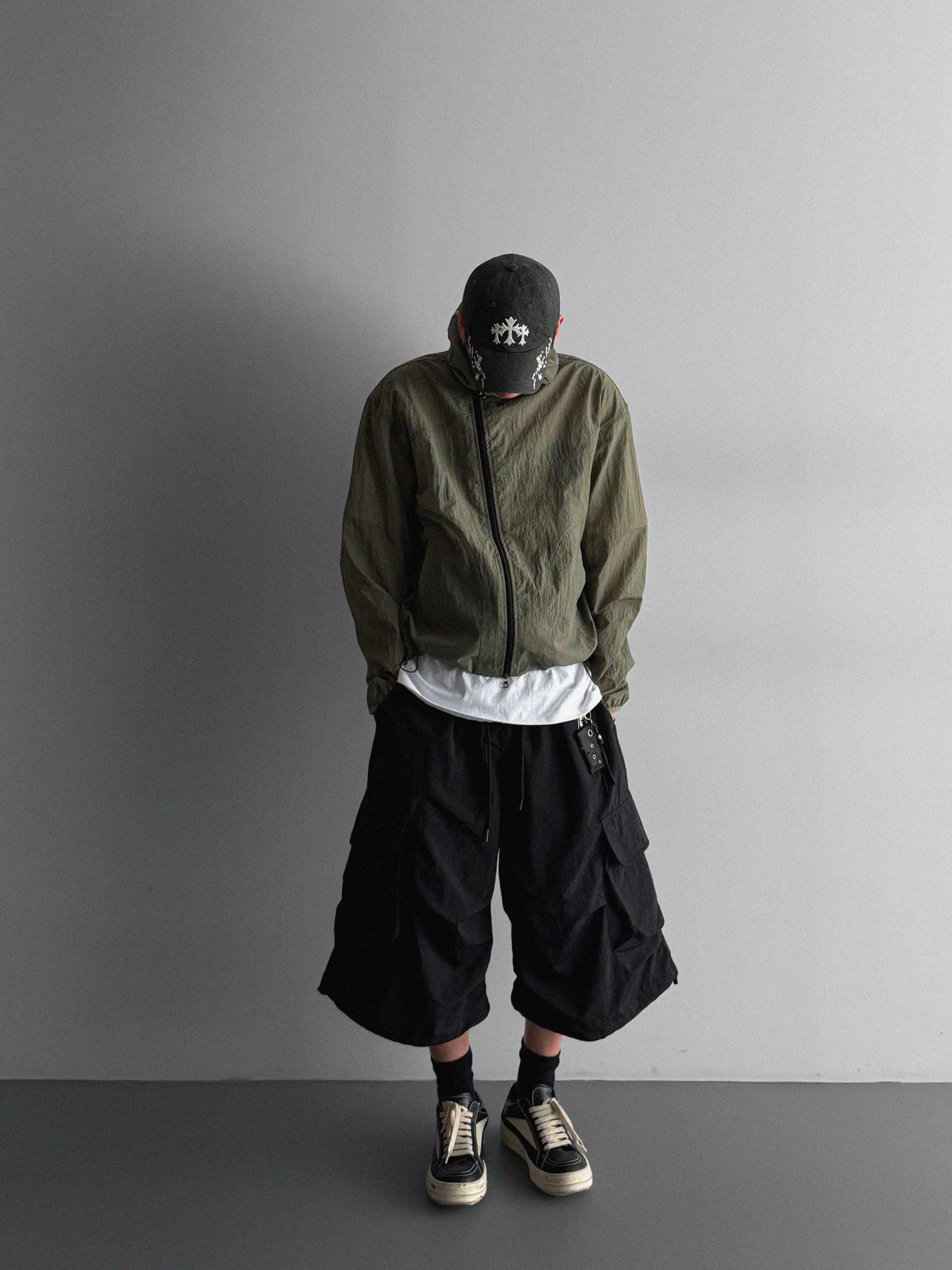 Summer diagonal zipper hood jacket