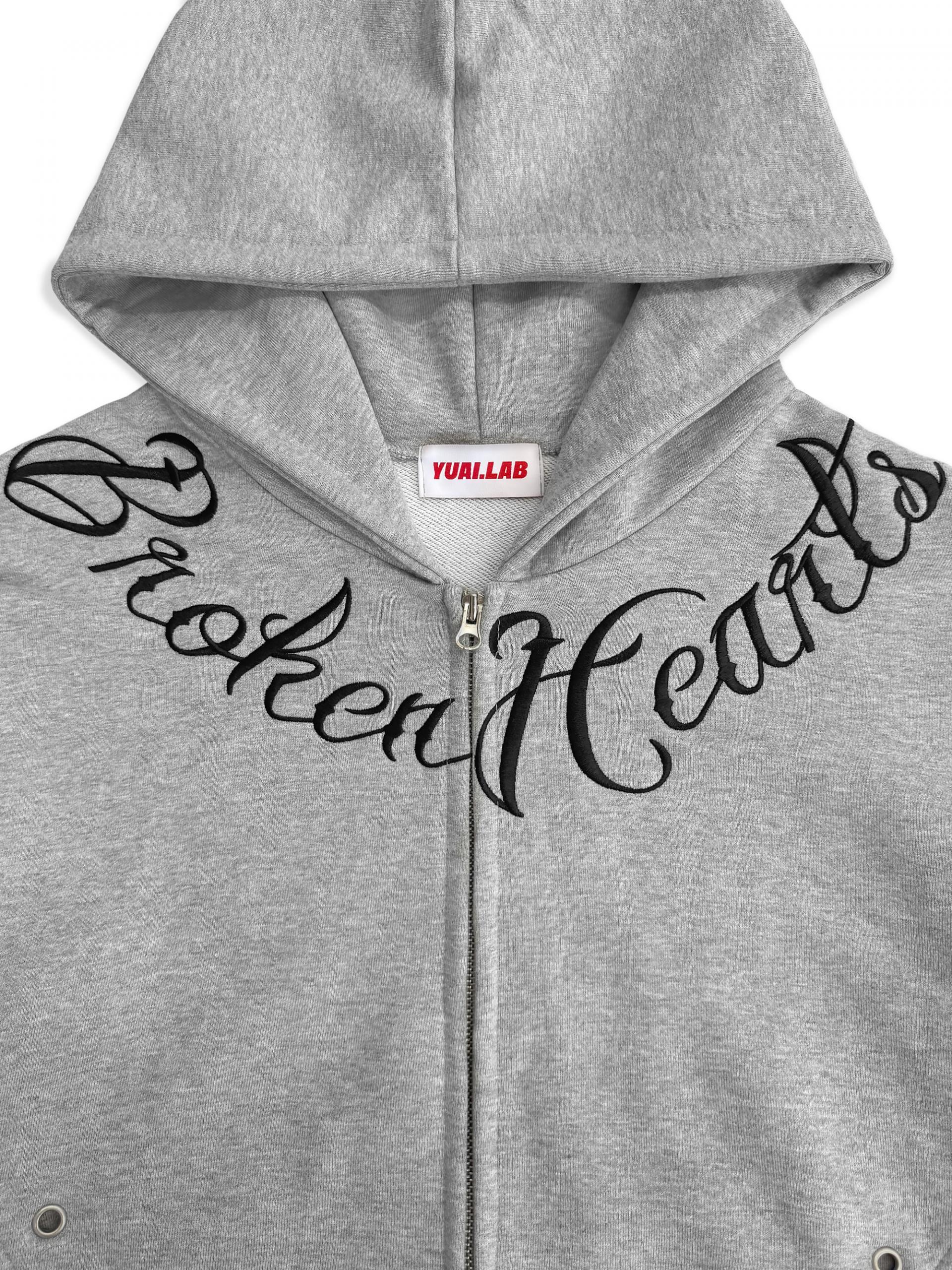 Broken eyelet crop hoodie zip-up