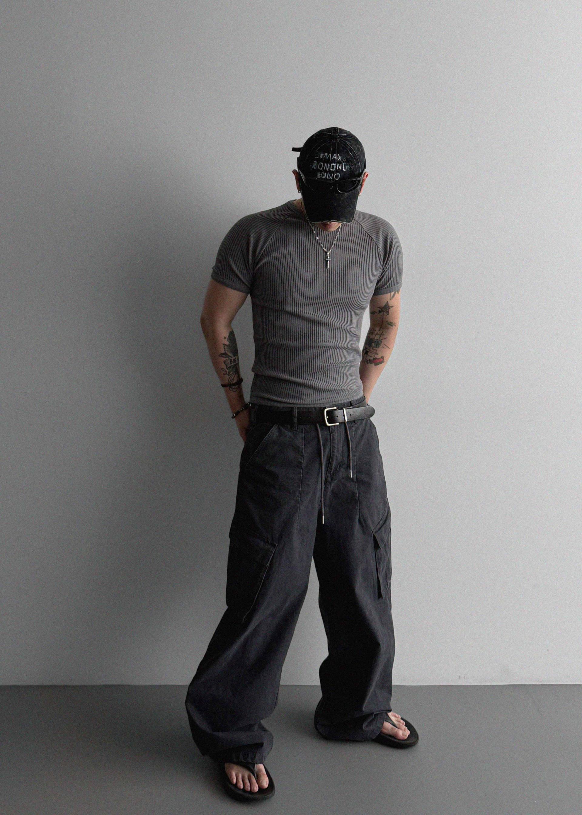 Ribbed raglan muscle half t