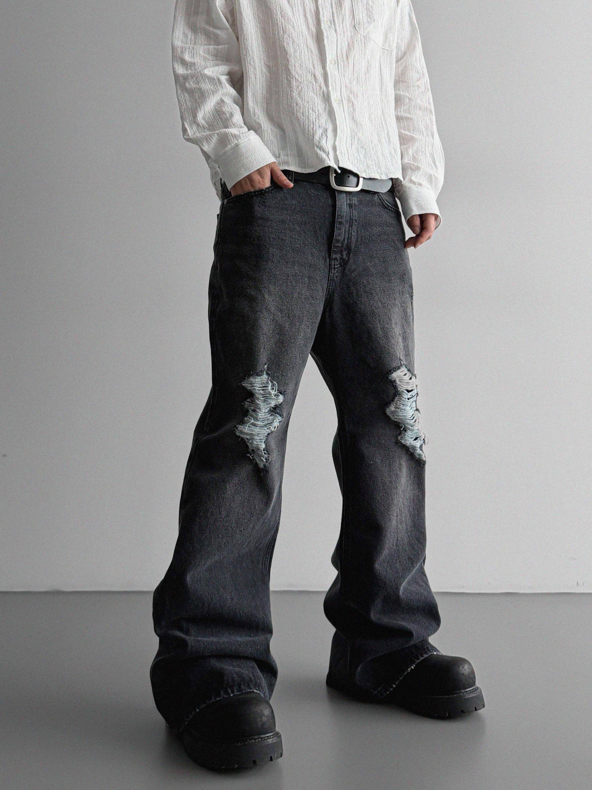Black damage flared denim pants