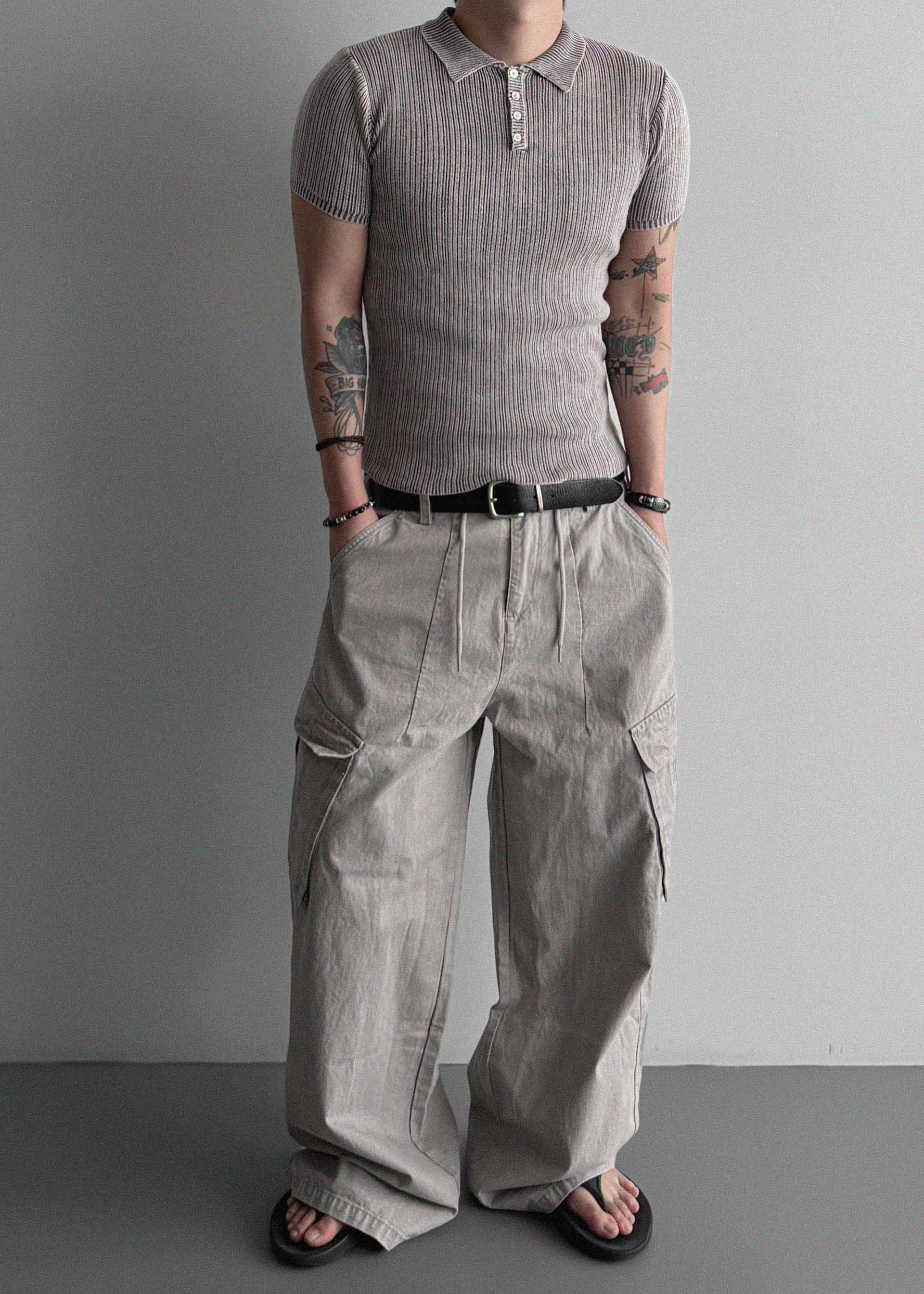 Garments ribbed collar muscle half T