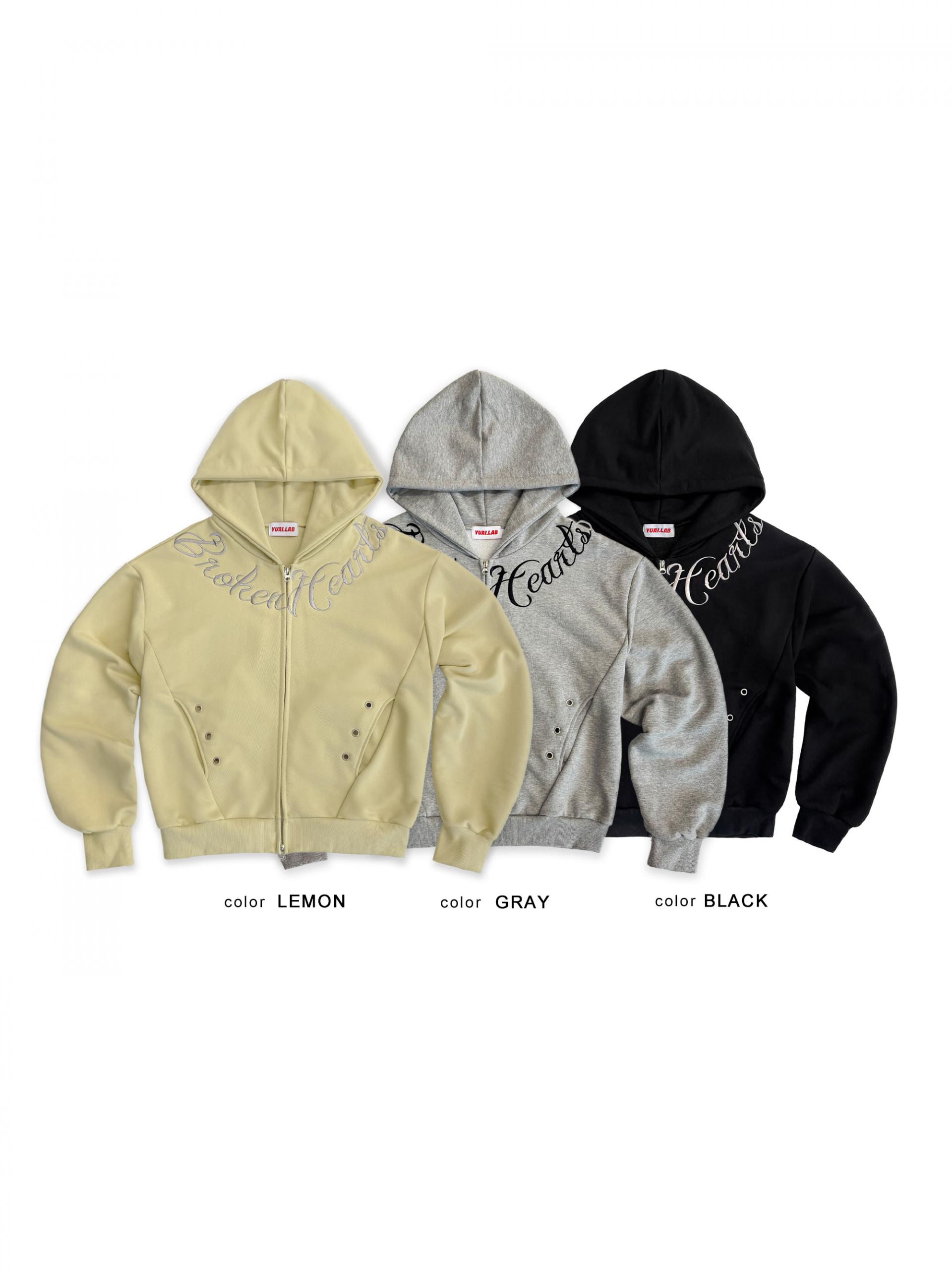 Broken eyelet crop hoodie zip-up