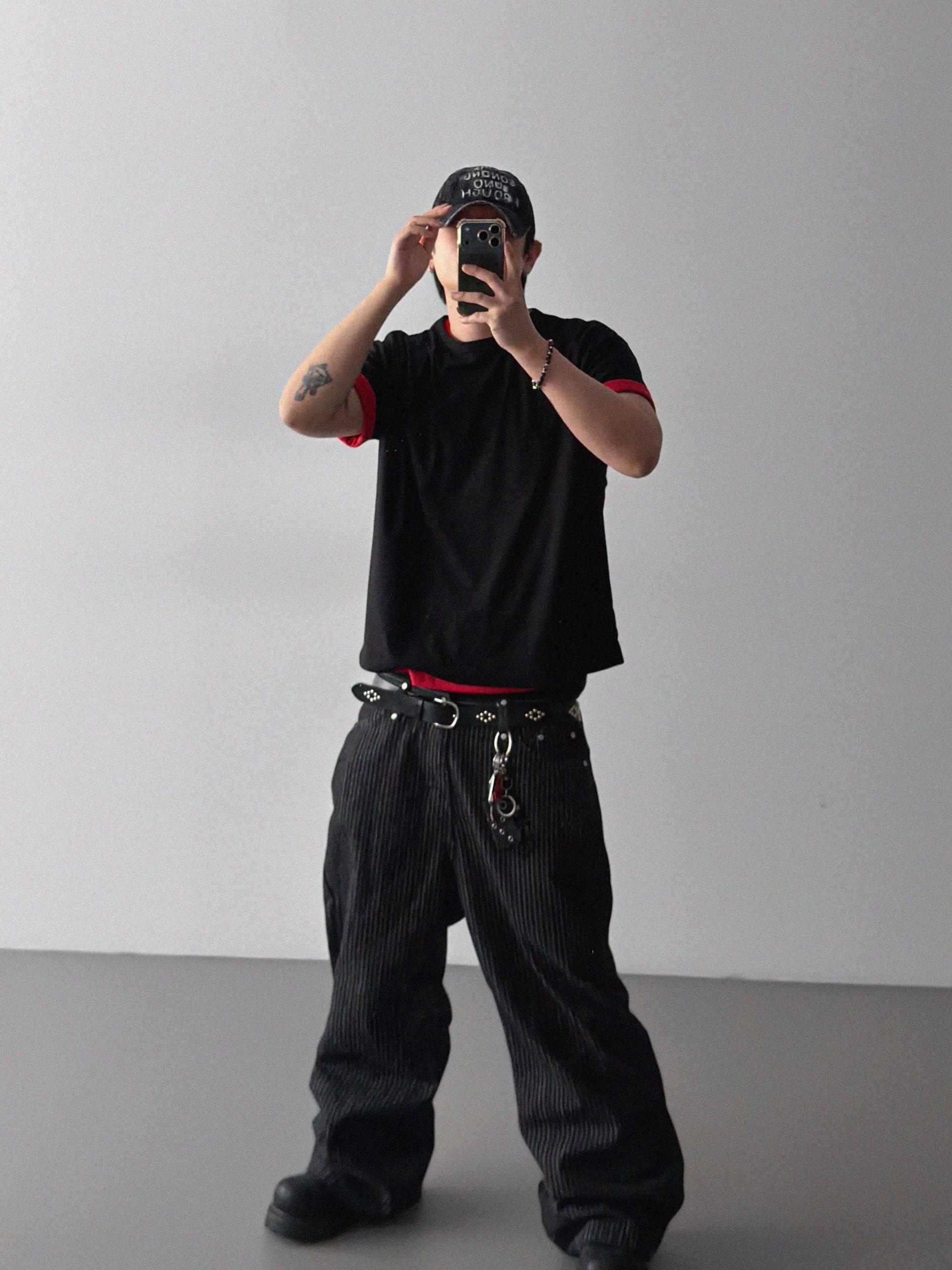 Stripe rivet non-faded pants