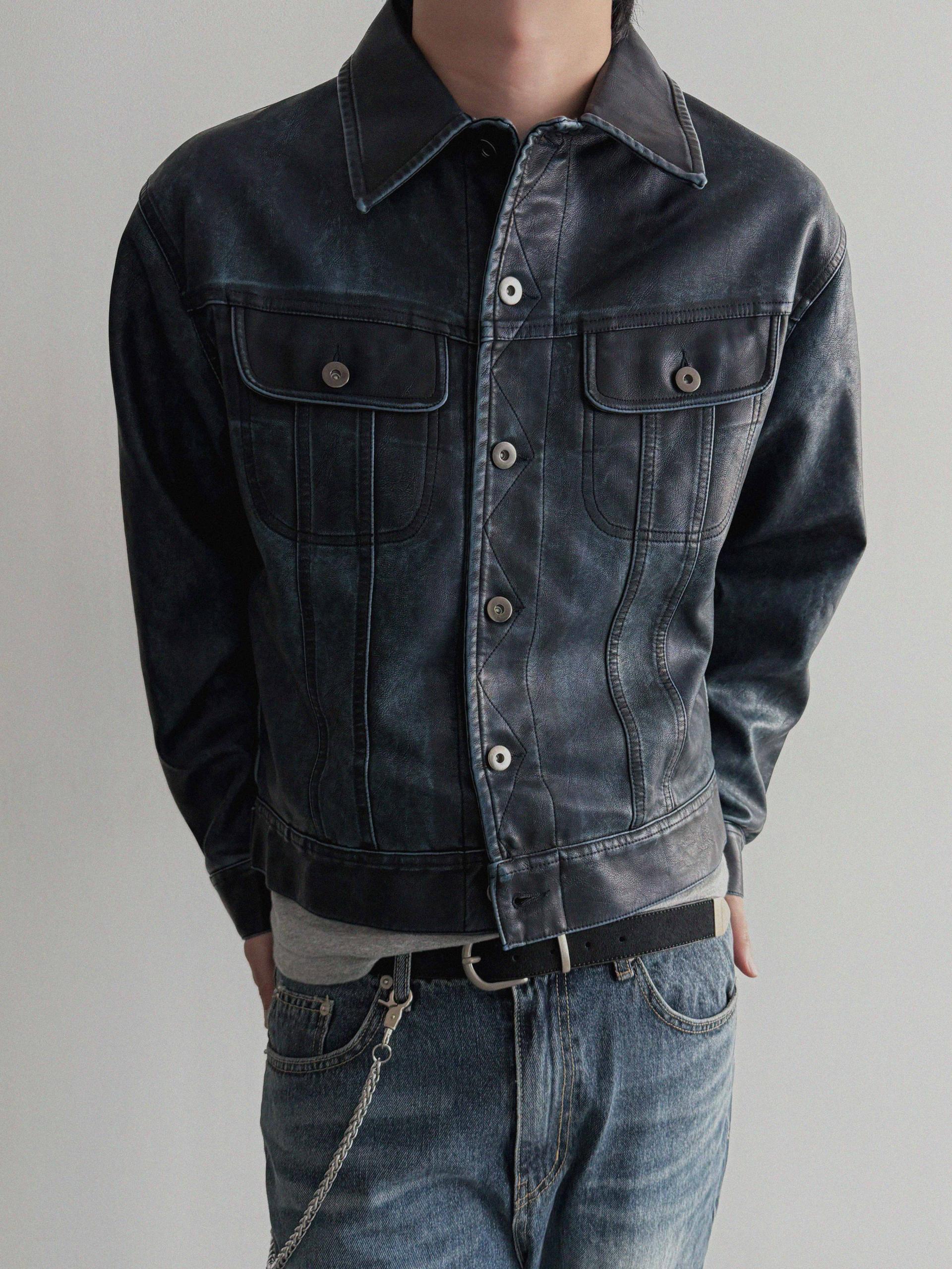 Rex leather trucker crop jacket