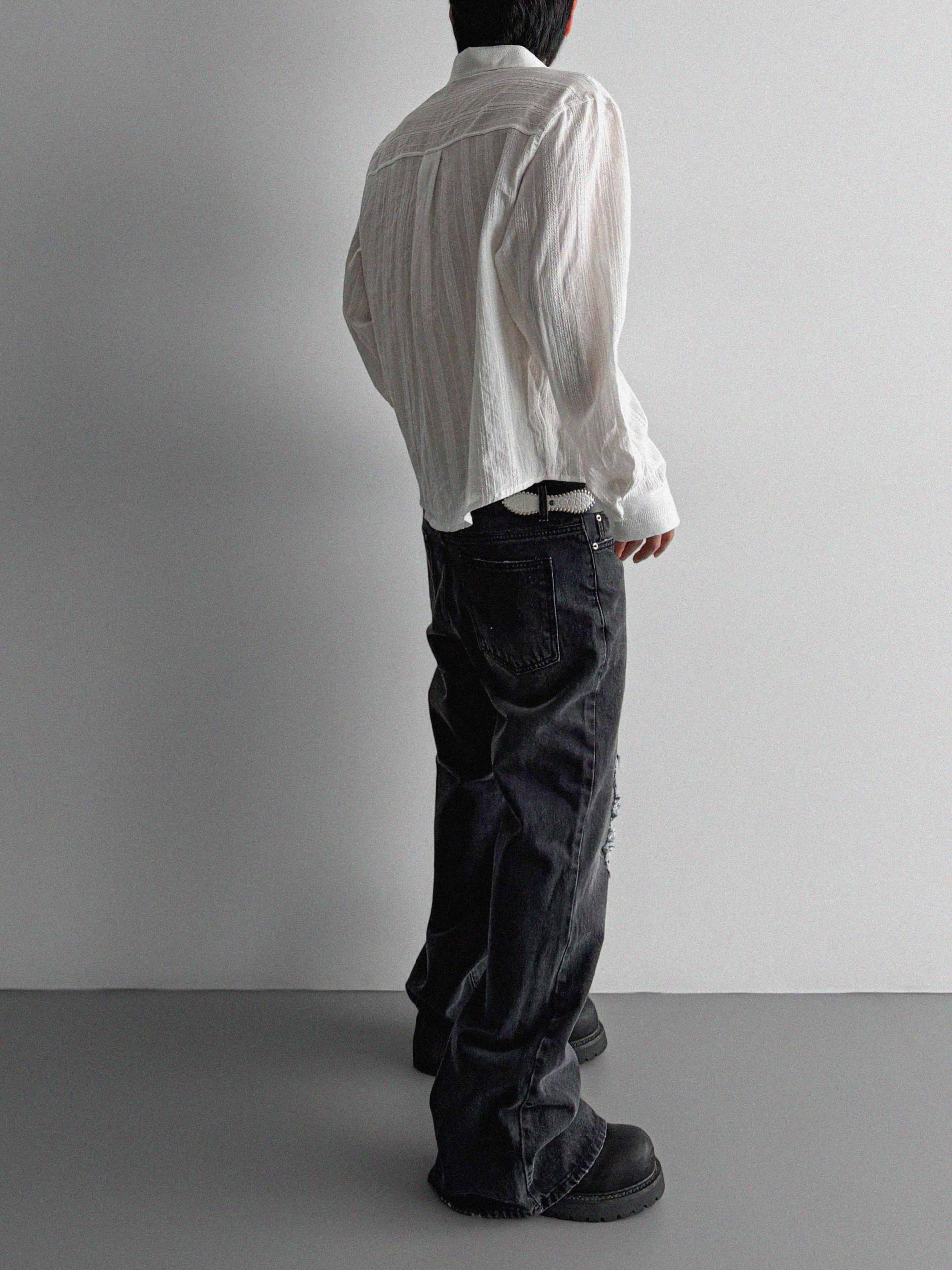 Black damage flared denim pants