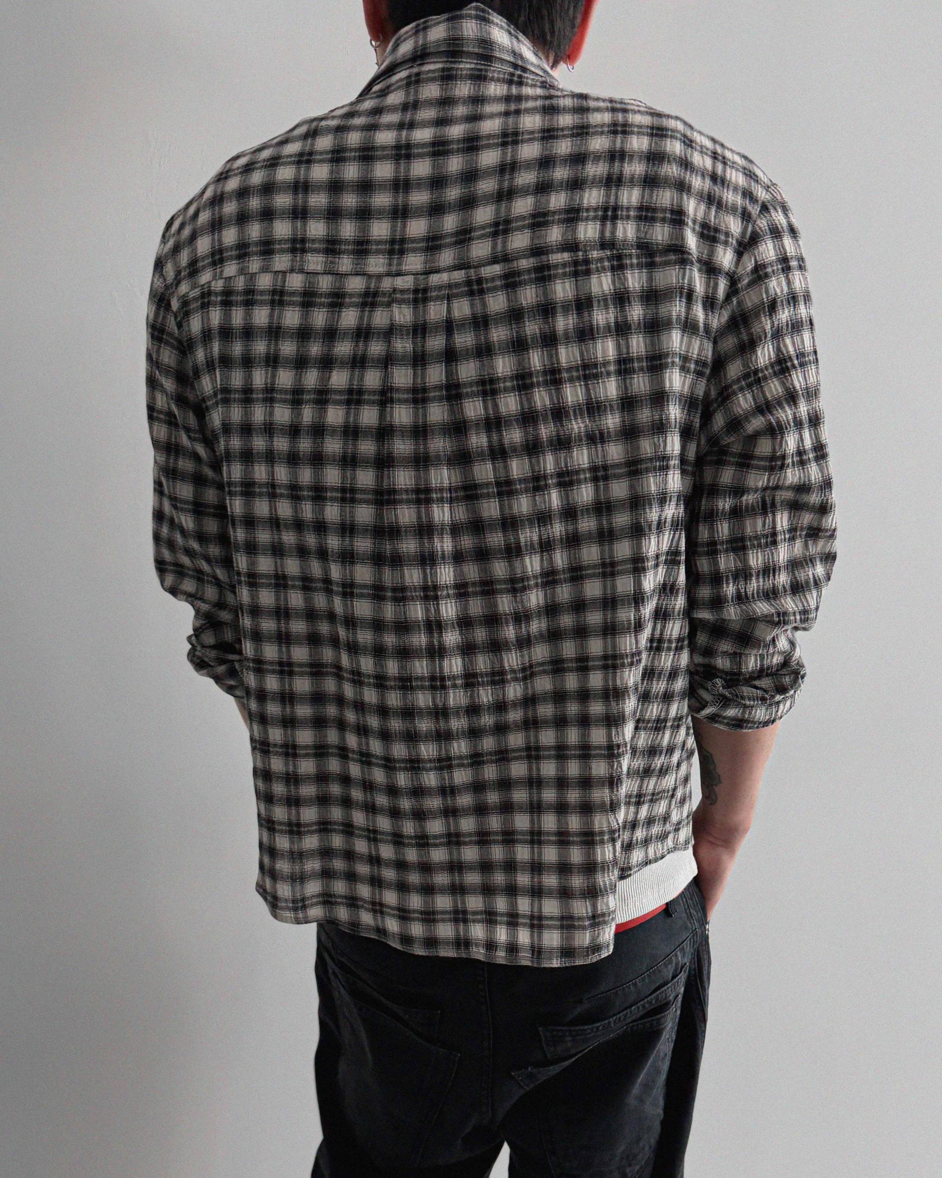 Linen two pocket crop check shirt