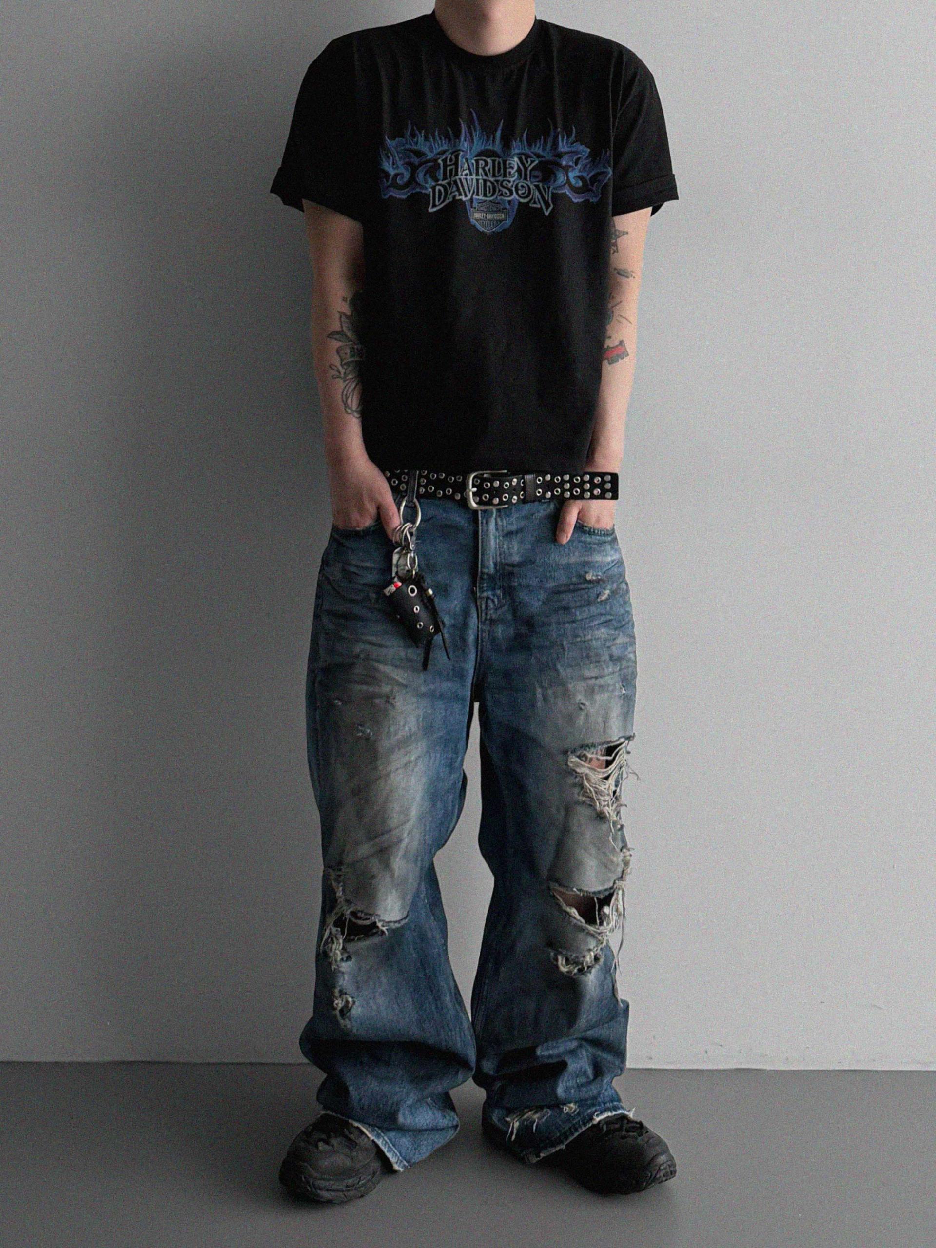 Flame harley crop half t
